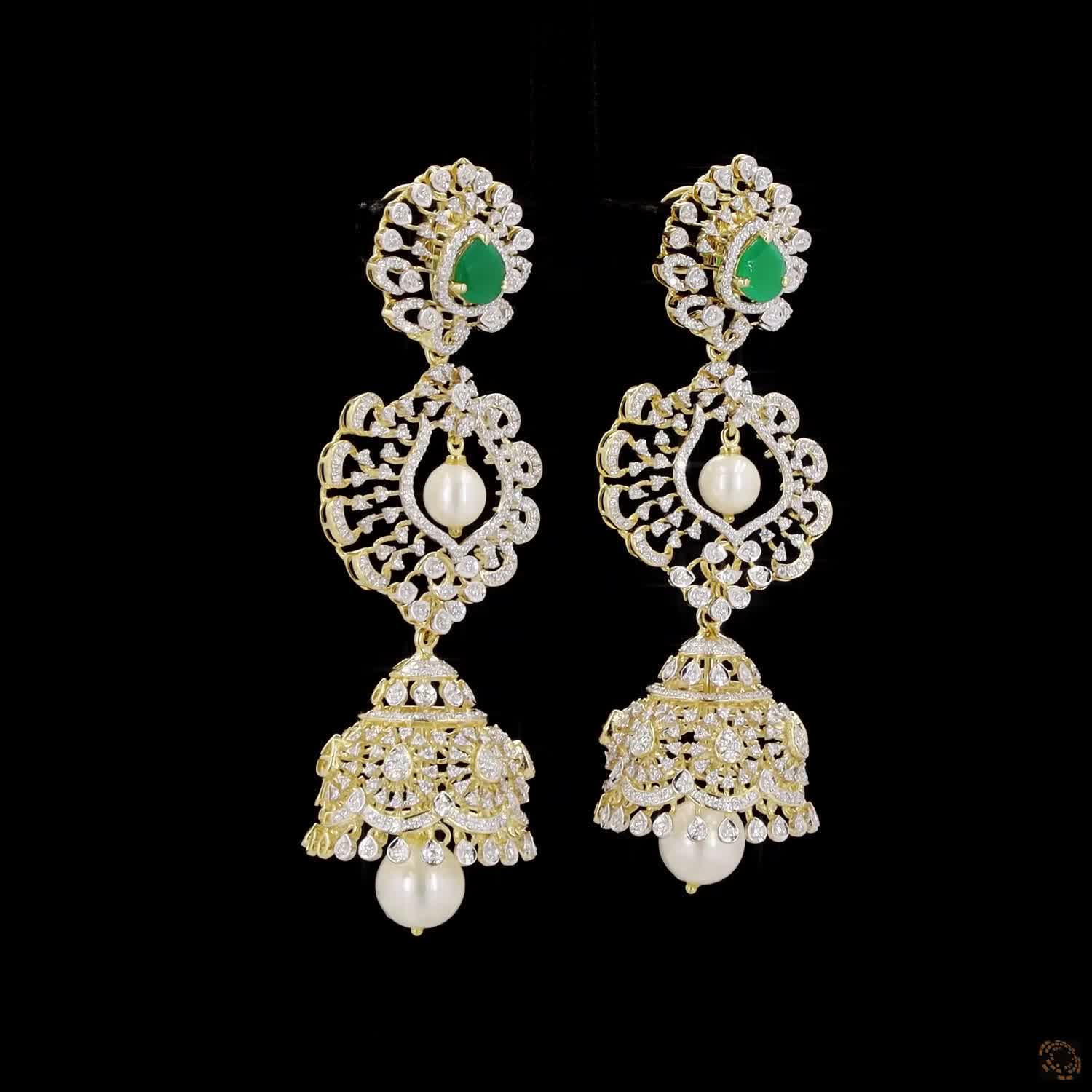 Emerald & Ruby Diamond Earrings in 18KT Yellow Gold