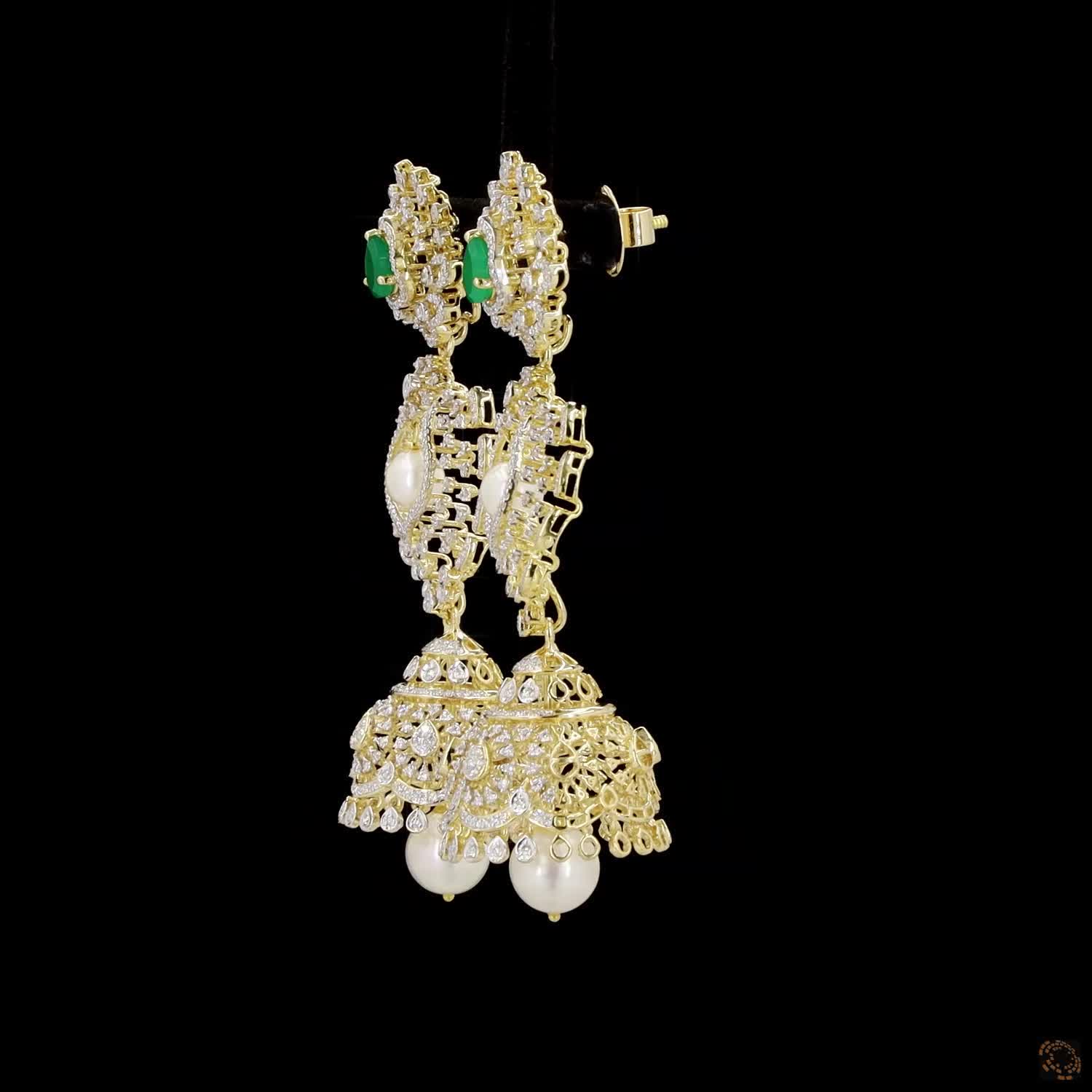 Emerald & Ruby Diamond Earrings in 18KT Yellow Gold