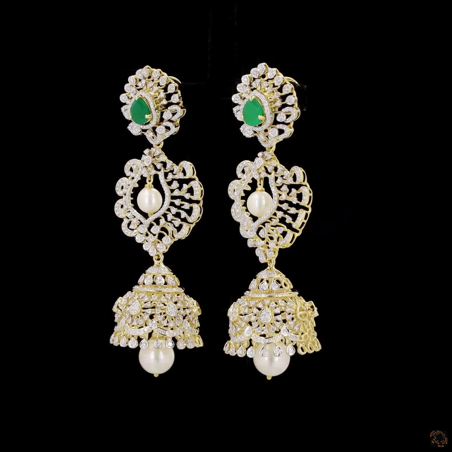 Emerald & Ruby Diamond Earrings in 18KT Yellow Gold