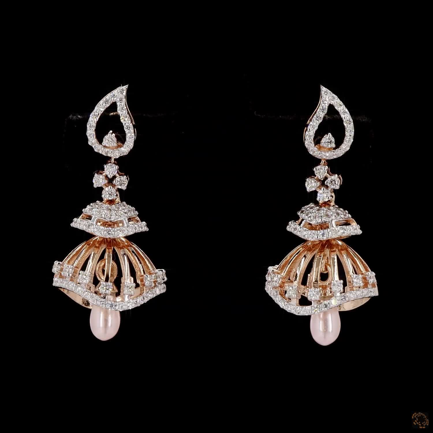 Pearl Diamond Earrings in 18KT Rose Gold
