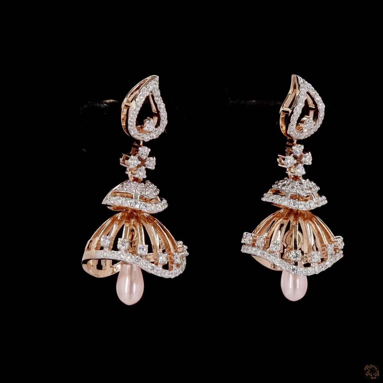 Pearl Diamond Earrings in 18KT Rose Gold