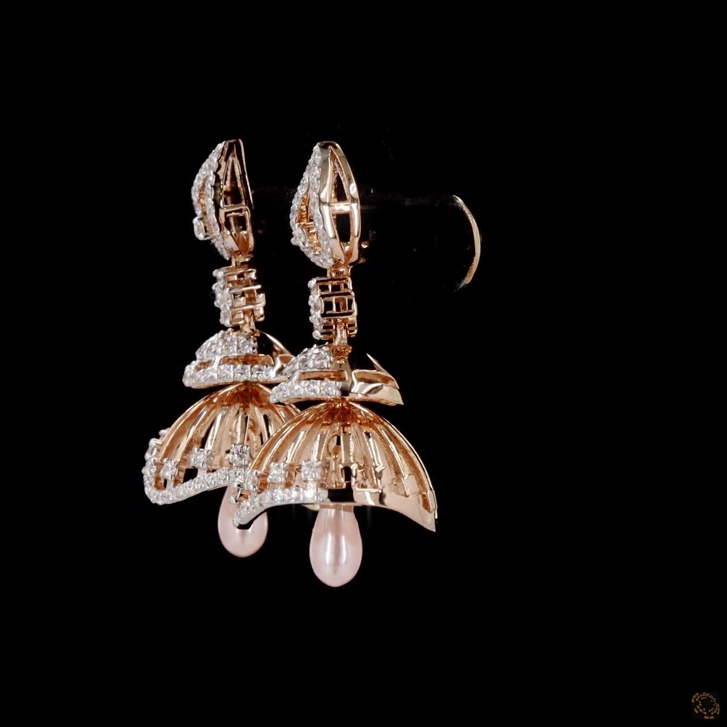 Pearl Diamond Earrings in 18KT Rose Gold