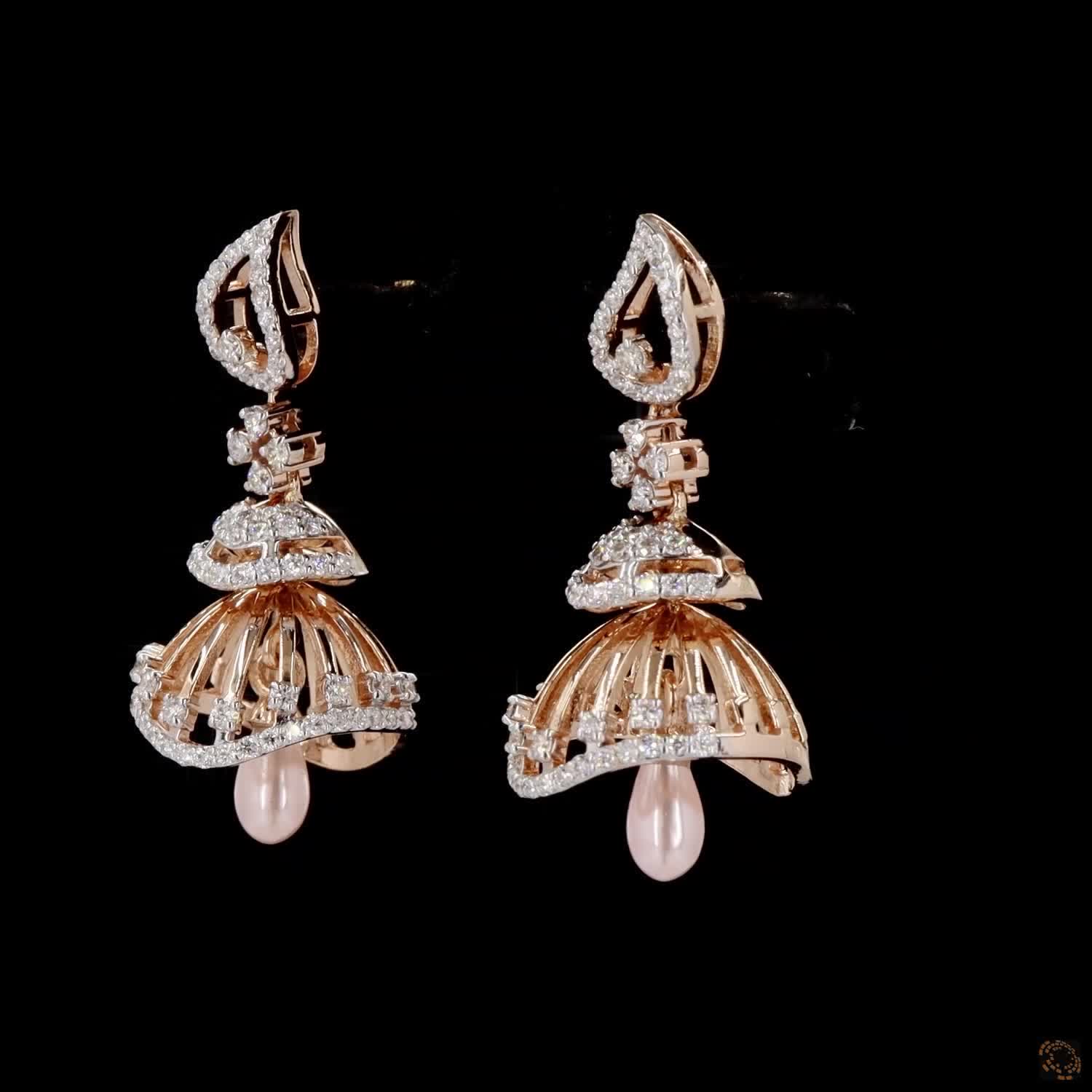 Pearl Diamond Earrings in 18KT Rose Gold