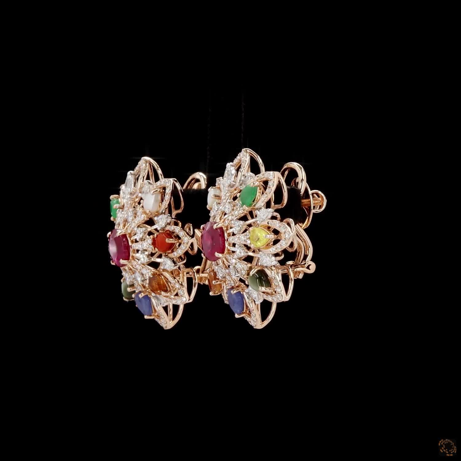 Navratna Stone Diamond Earrings in 18KT Rose Gold