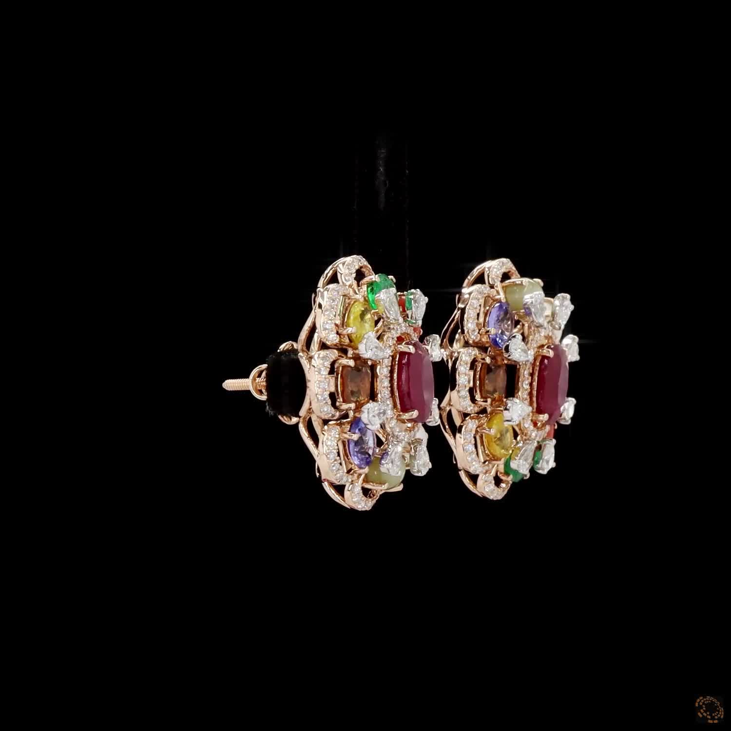 Navratna Stone Diamond Earrings in 18KT Rose Gold