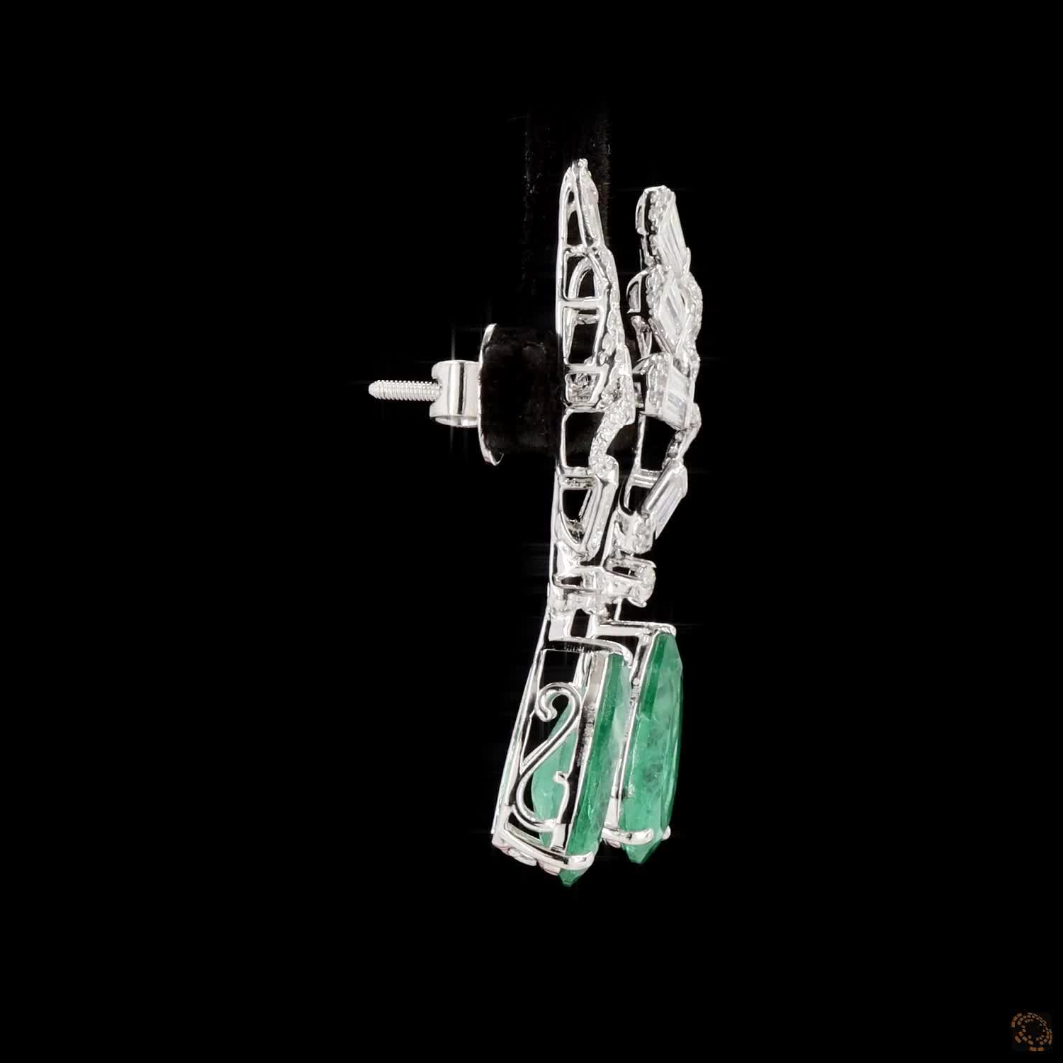 Emerald Diamond Earrings in 18KT White Gold