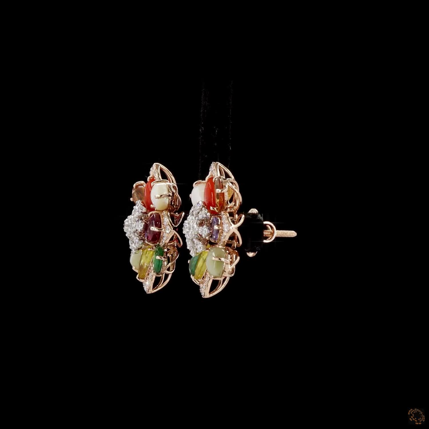 Navratna Stone Diamond Earrings in 18KT Rose Gold