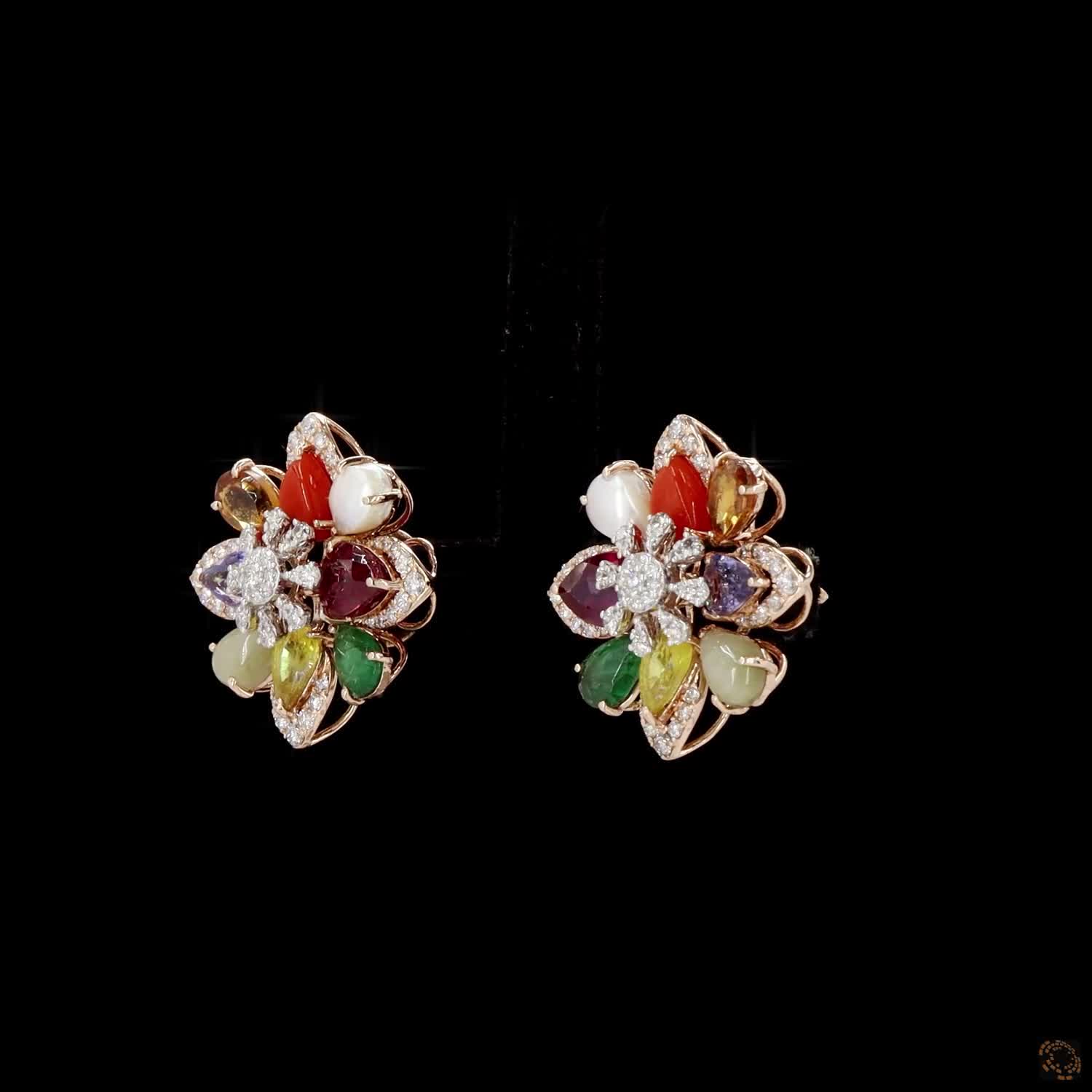 Navratna Stone Diamond Earrings in 18KT Rose Gold