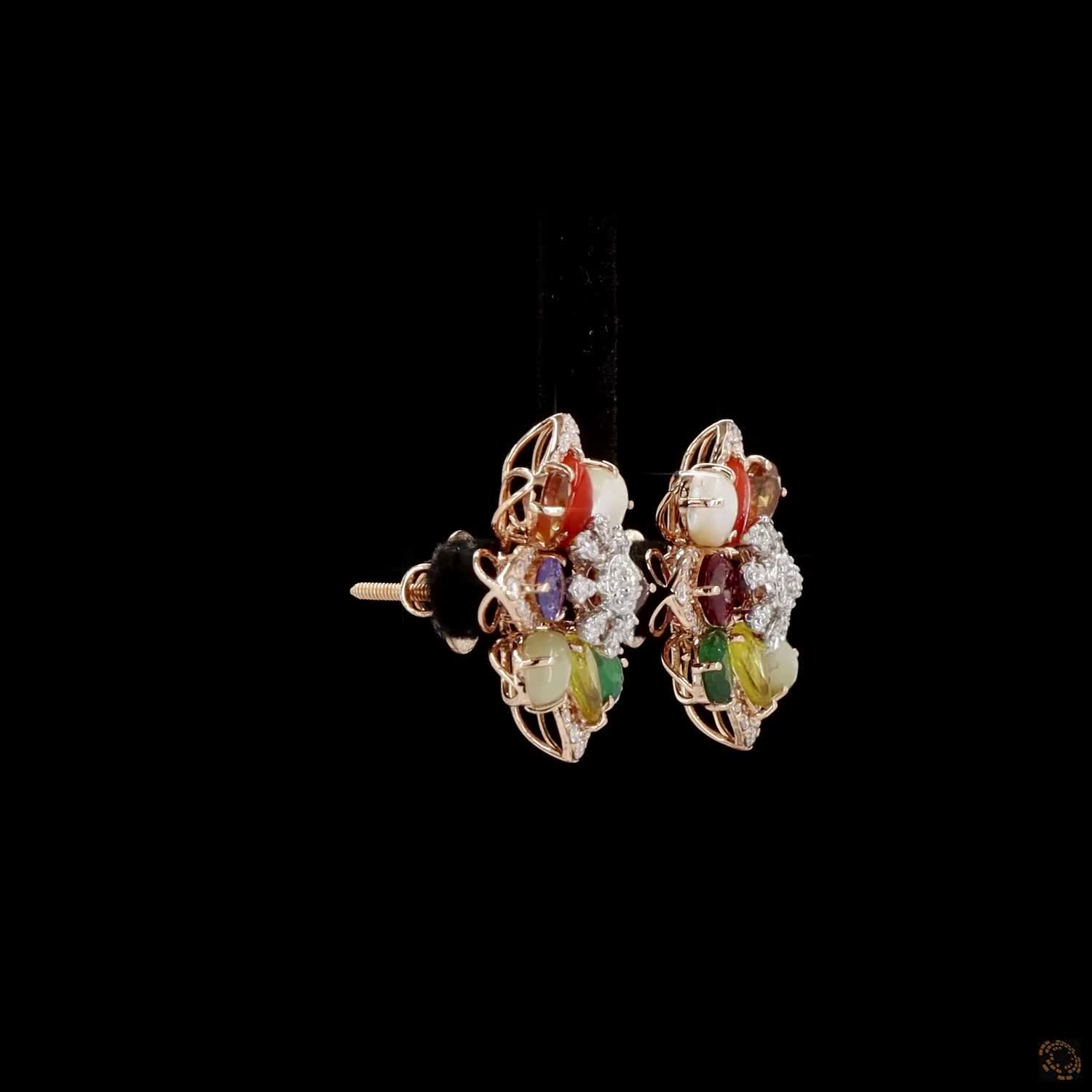 Navratna Stone Diamond Earrings in 18KT Rose Gold