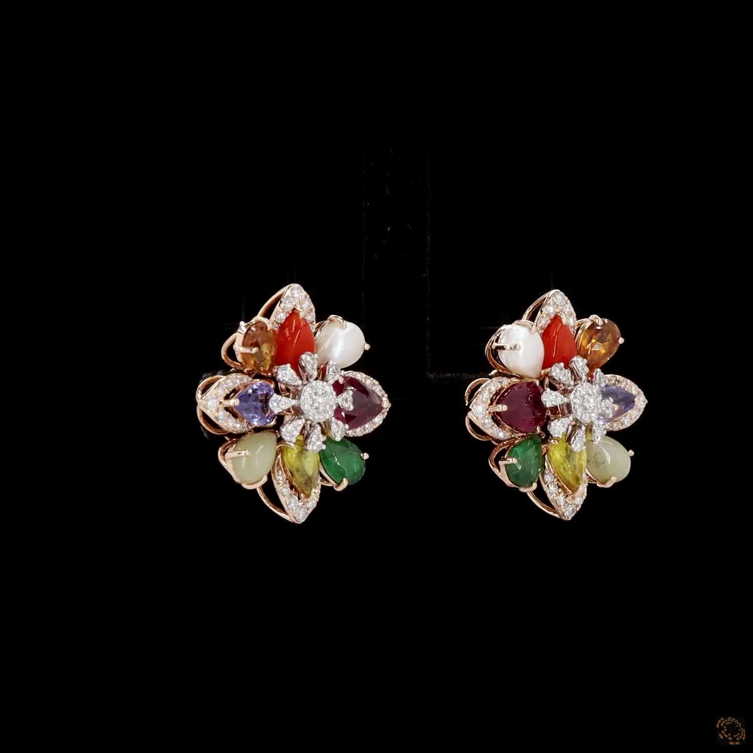 Navratna Stone Diamond Earrings in 18KT Rose Gold