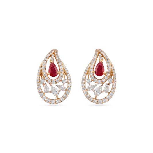 SCARLET TEARDROP RUBY & DIAMOND EARRINGS
