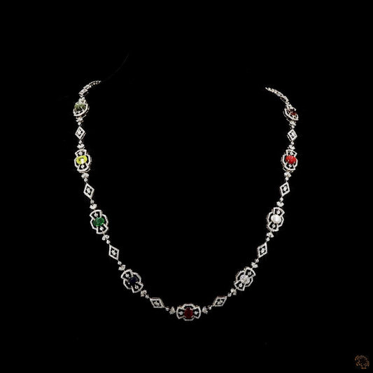 Navratna Stone Diamond Necklace in 14KT Yellow Gold
