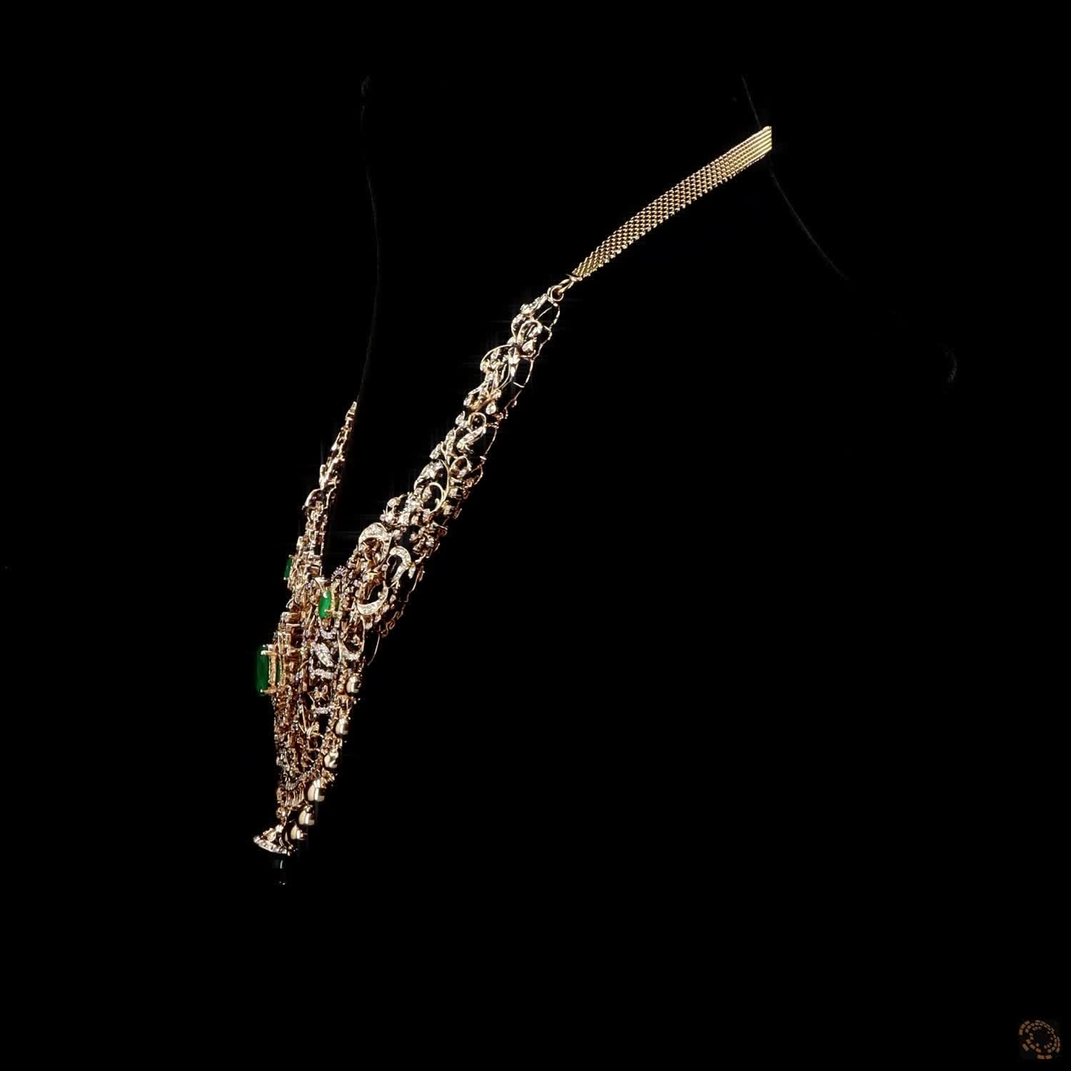 Emerald Diamond Necklace in 18KT Yellow Gold