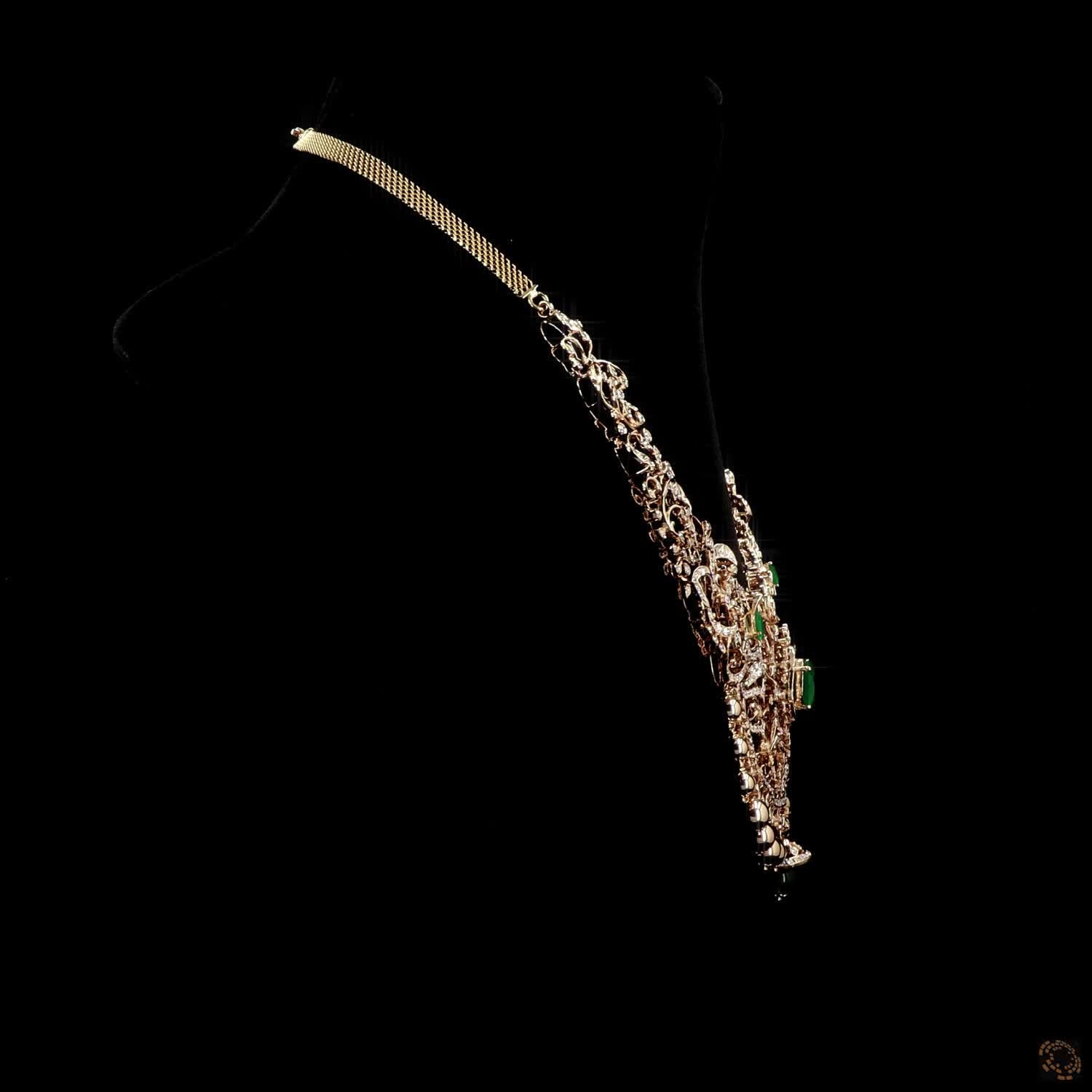 Emerald Diamond Necklace in 18KT Yellow Gold