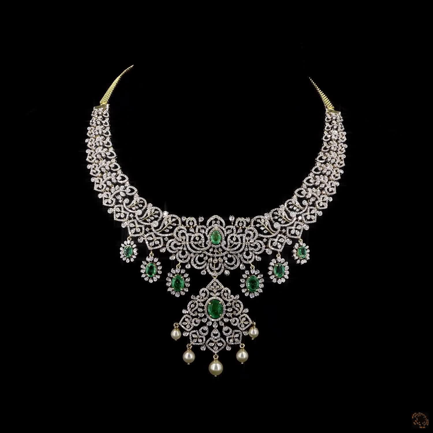 Emerald & Ruby Diamond Necklace in 18KT Yellow Gold