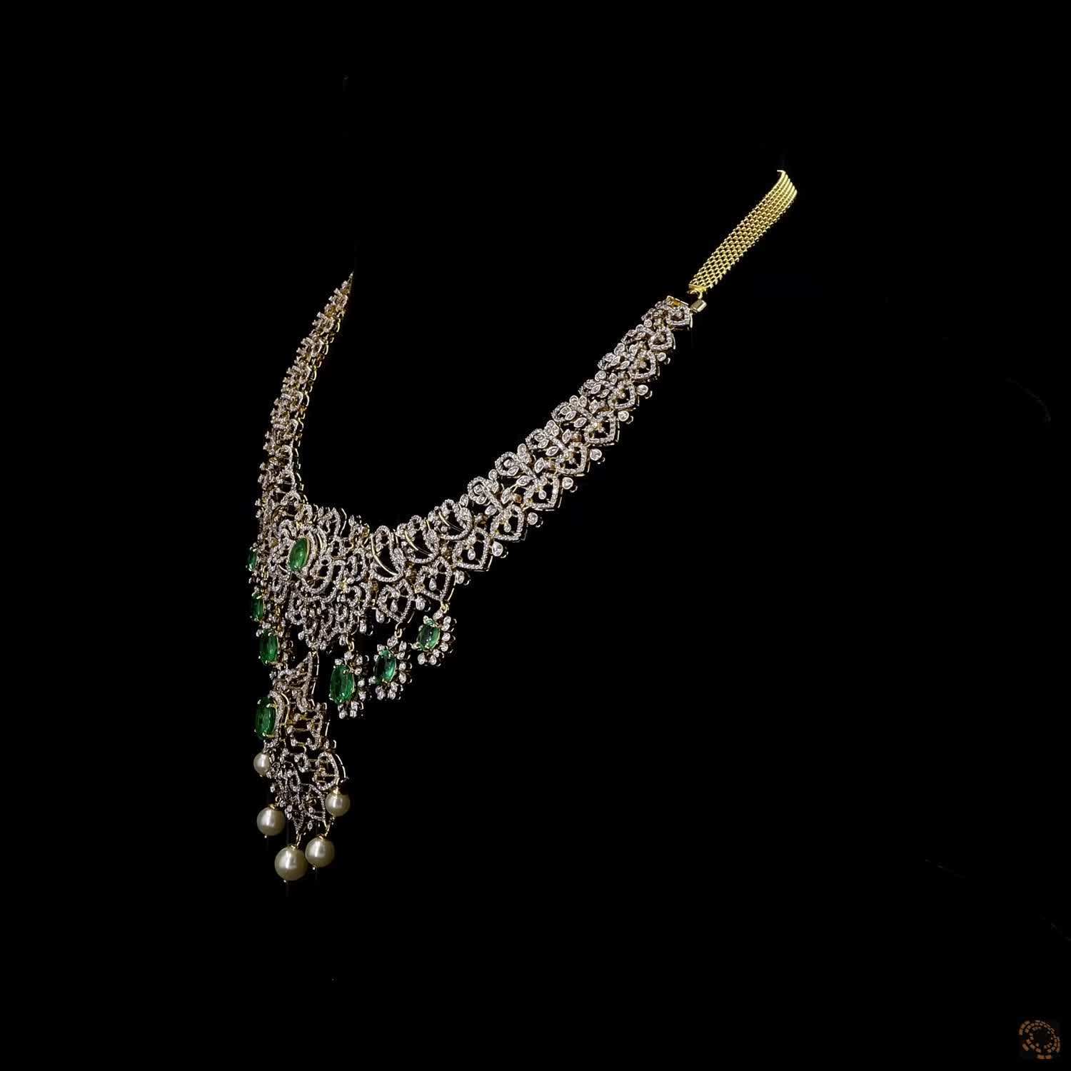 Emerald & Ruby Diamond Necklace in 18KT Yellow Gold