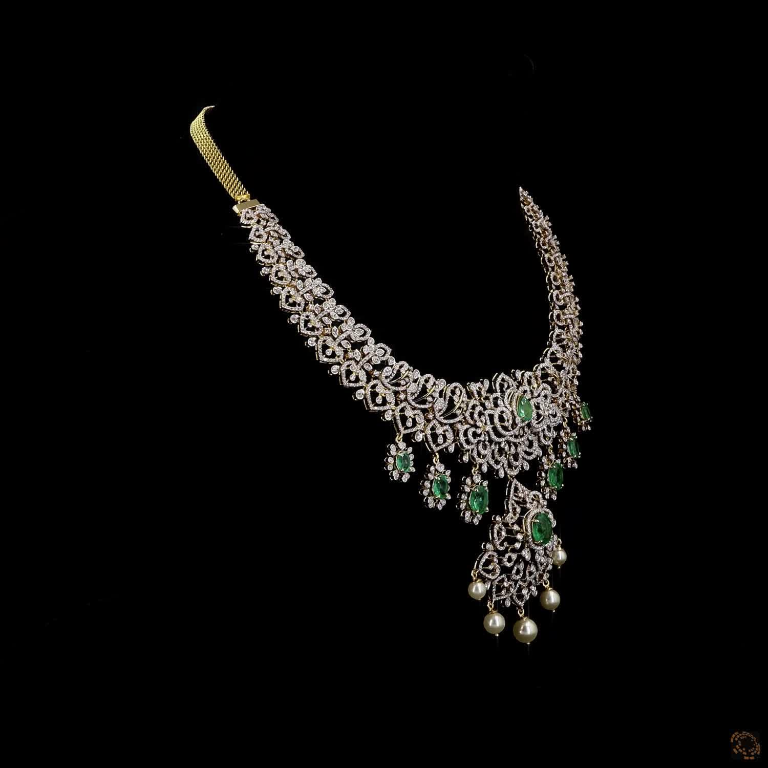 Emerald & Ruby Diamond Necklace in 18KT Yellow Gold