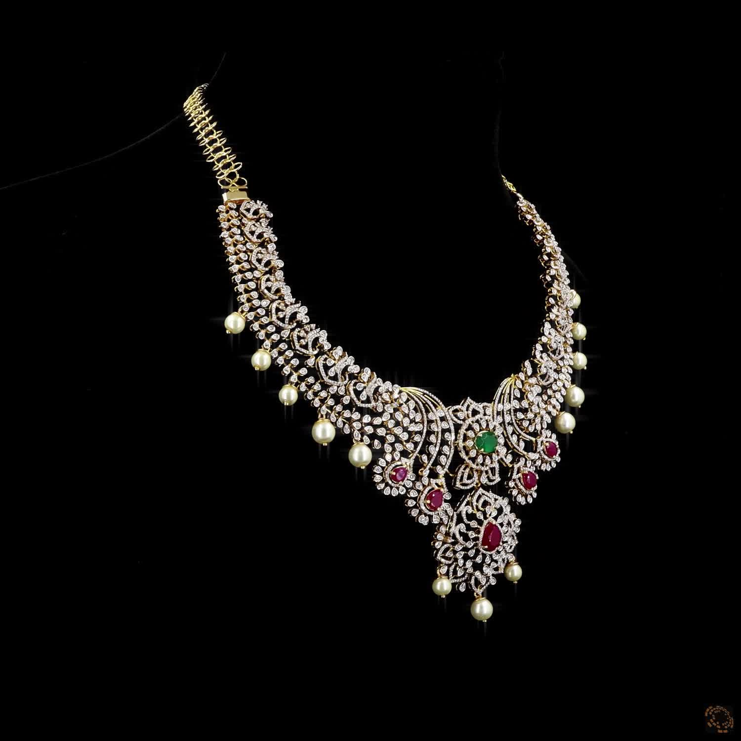 Emerald & Ruby Diamond Necklace in 18KT Yellow Gold
