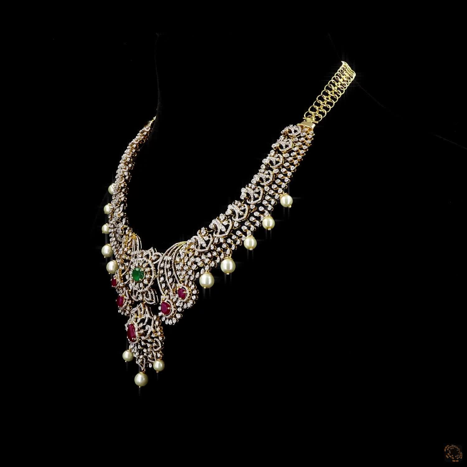 Emerald & Ruby Diamond Necklace in 18KT Yellow Gold