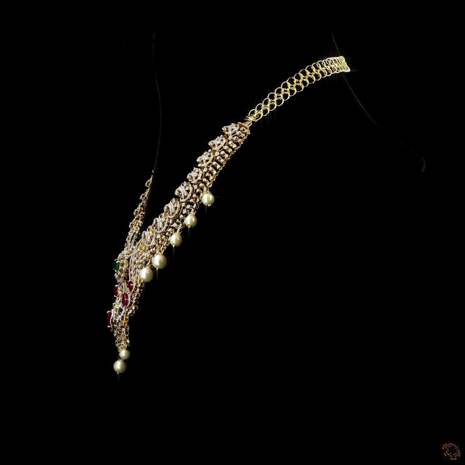 Emerald & Ruby Diamond Necklace in 18KT Yellow Gold