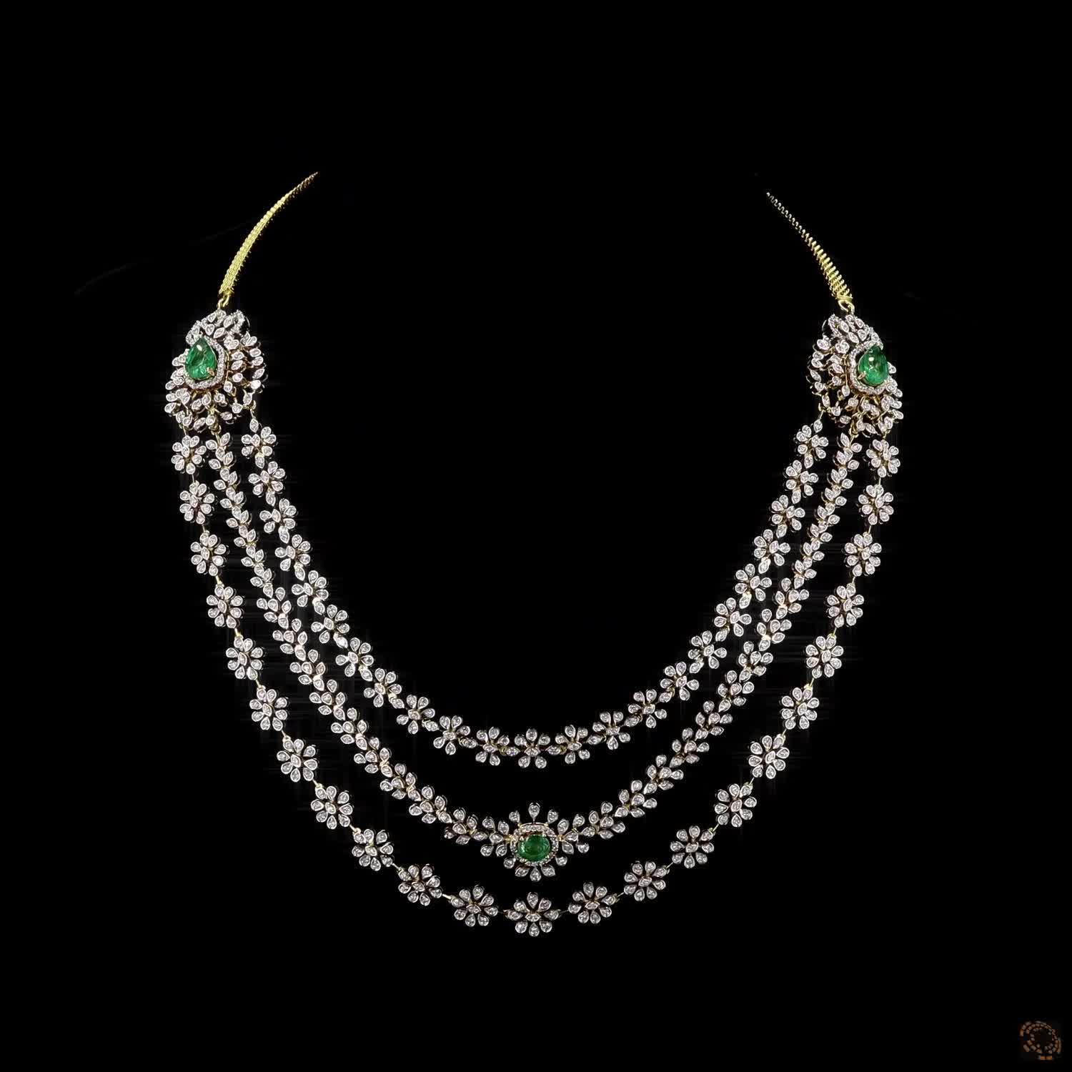 Emerald & Ruby Diamond Necklace in 18KT Yellow Gold