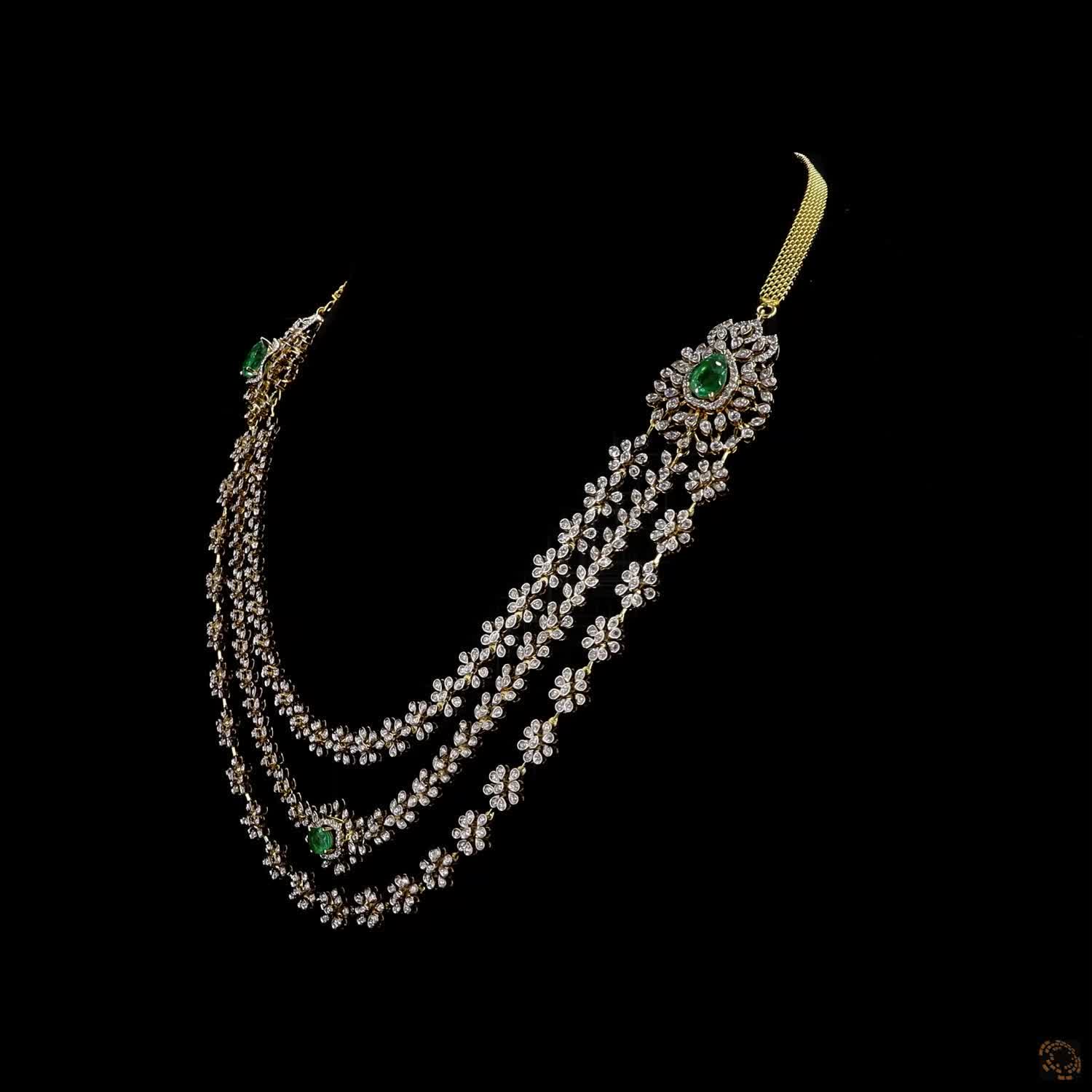 Emerald & Ruby Diamond Necklace in 18KT Yellow Gold