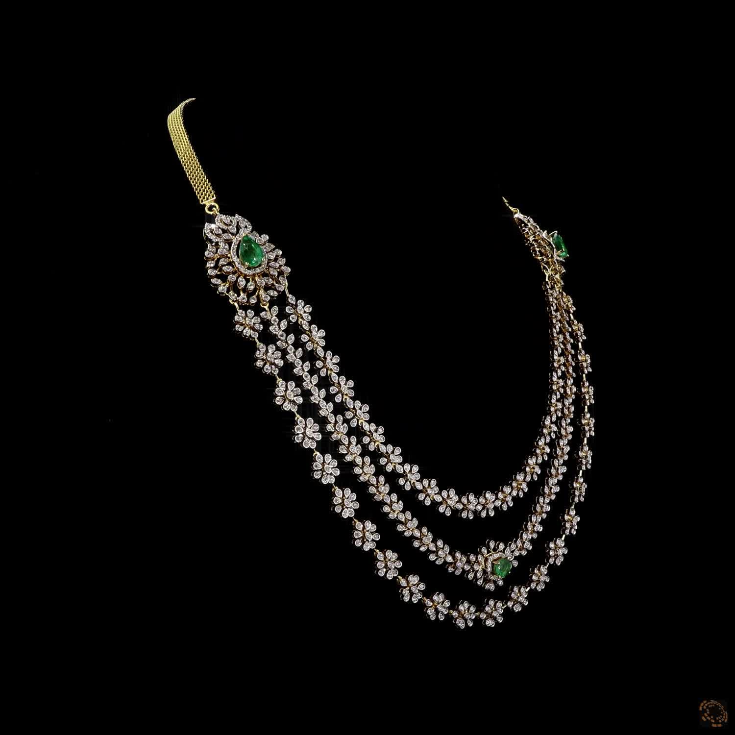 Emerald & Ruby Diamond Necklace in 18KT Yellow Gold