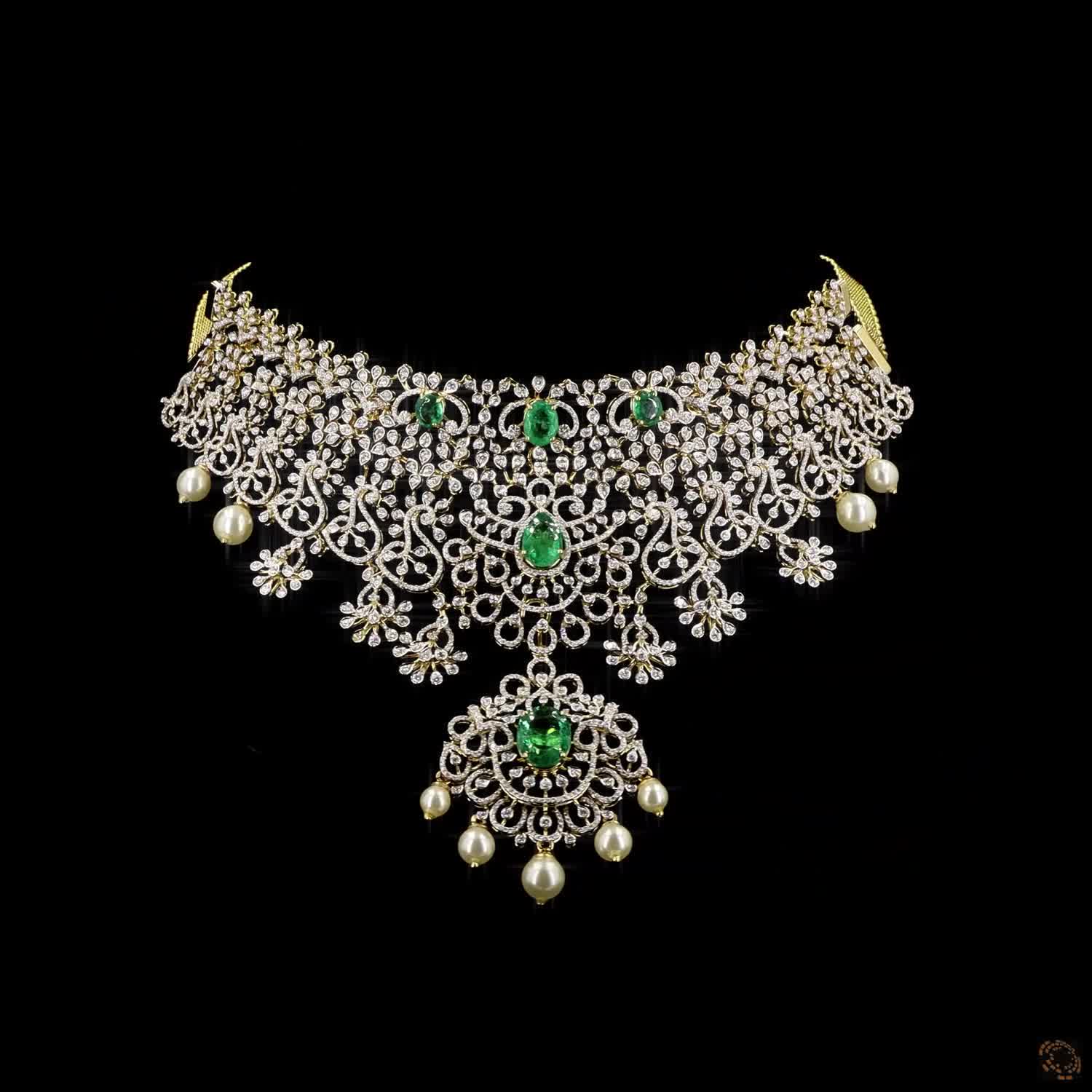 Emerald & Ruby Diamond Necklace in 18KT Yellow Gold