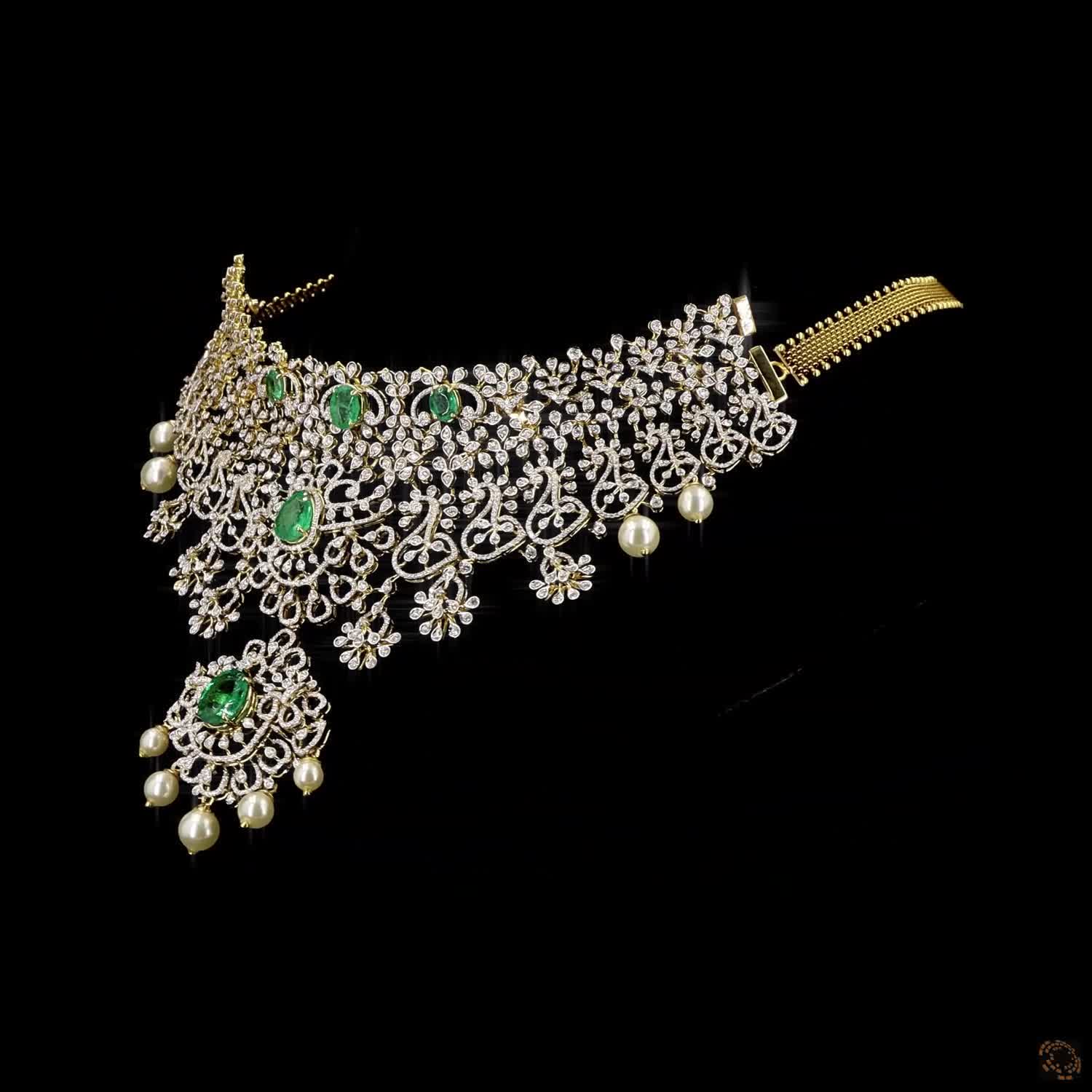 Emerald & Ruby Diamond Necklace in 18KT Yellow Gold