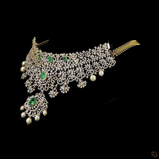 Emerald & Ruby Diamond Necklace in 18KT Yellow Gold