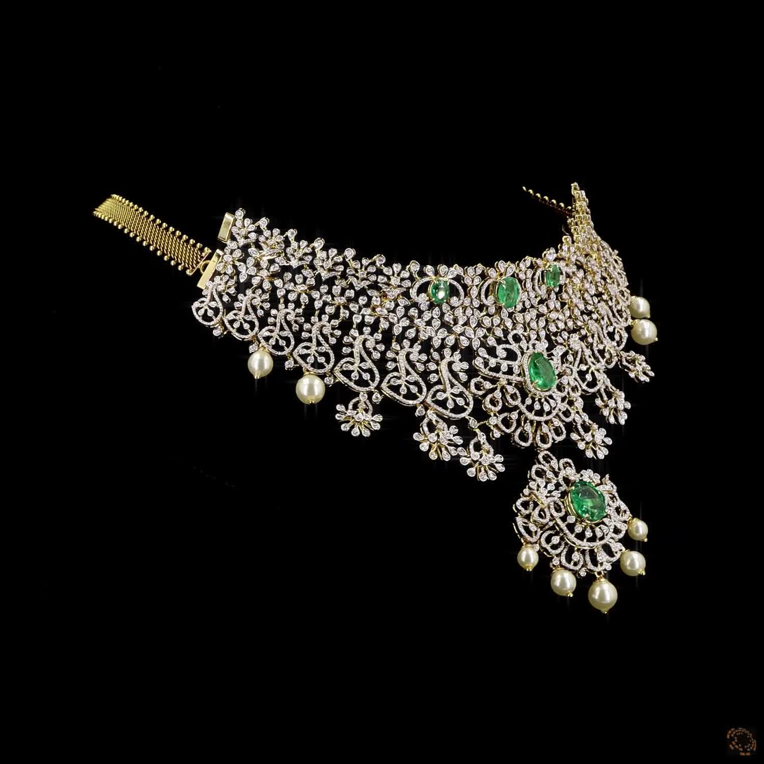 Emerald & Ruby Diamond Necklace in 18KT Yellow Gold