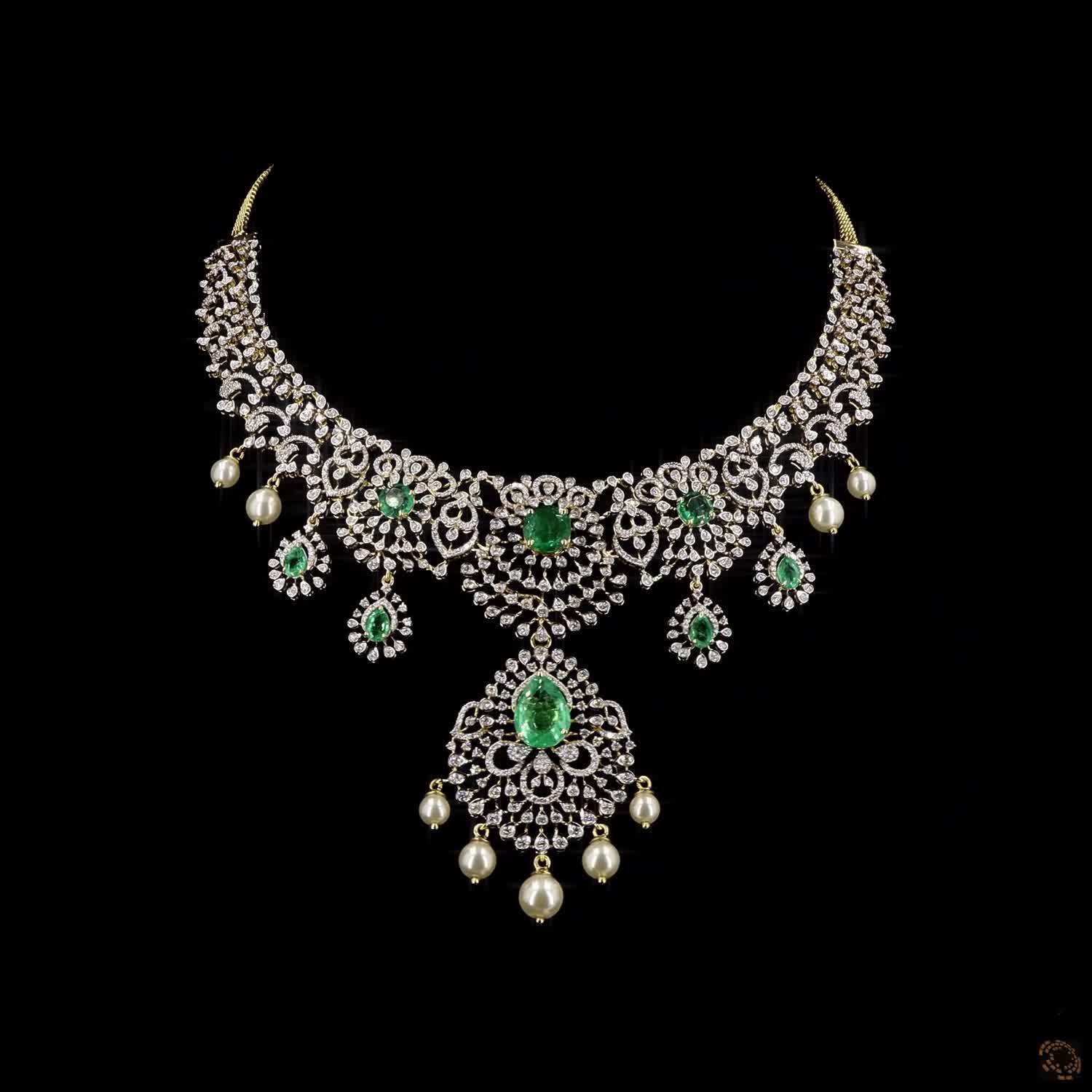 Emerald & Ruby Diamond Necklace in 18KT Yellow Gold