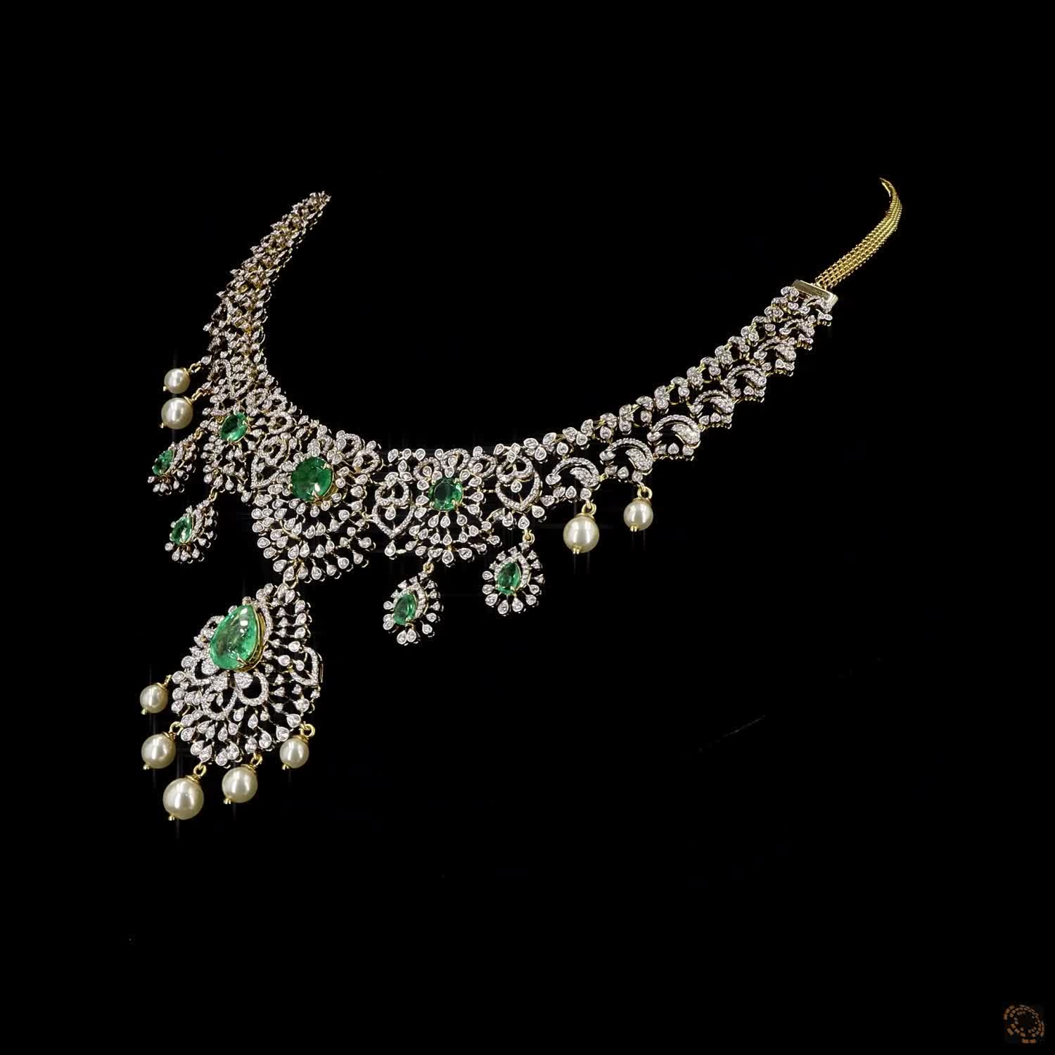 Emerald & Ruby Diamond Necklace in 18KT Yellow Gold