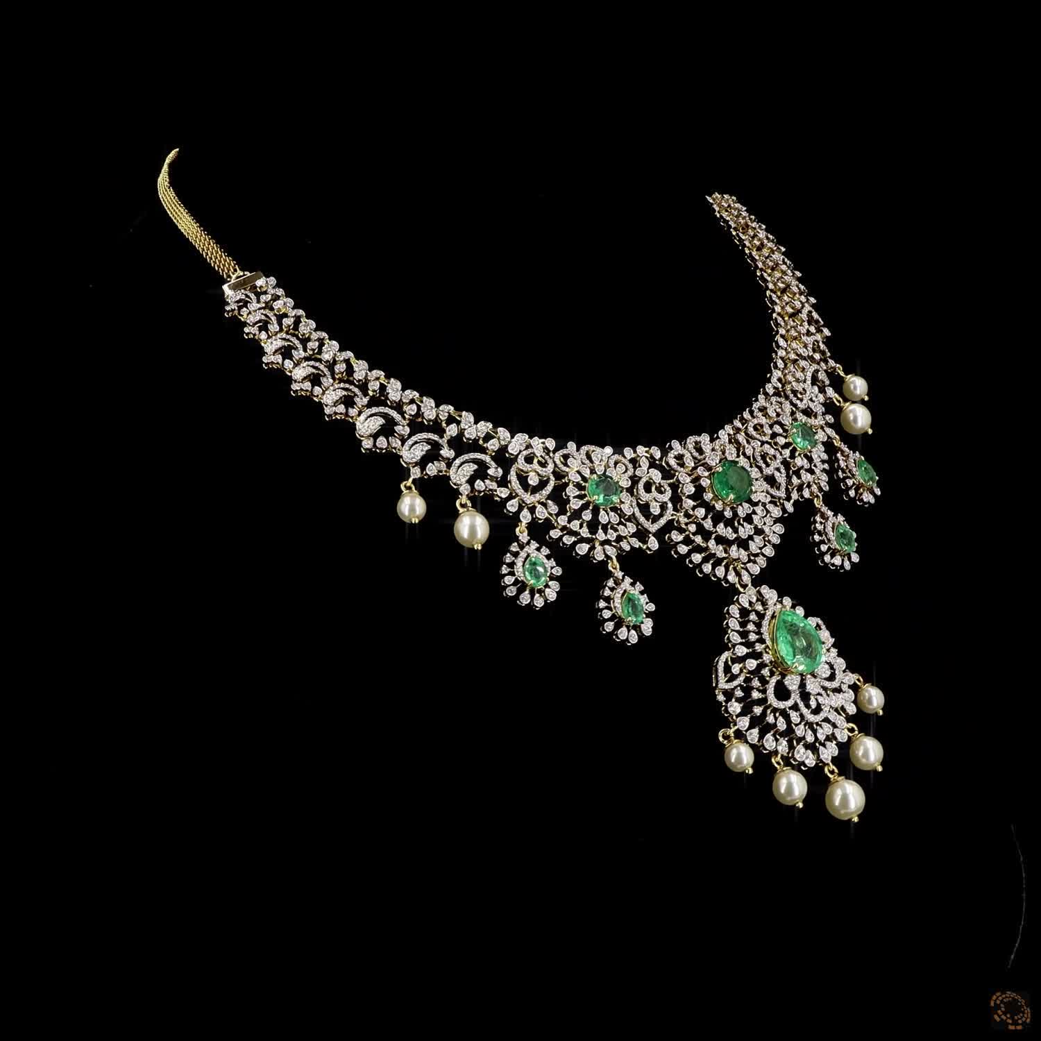 Emerald & Ruby Diamond Necklace in 18KT Yellow Gold