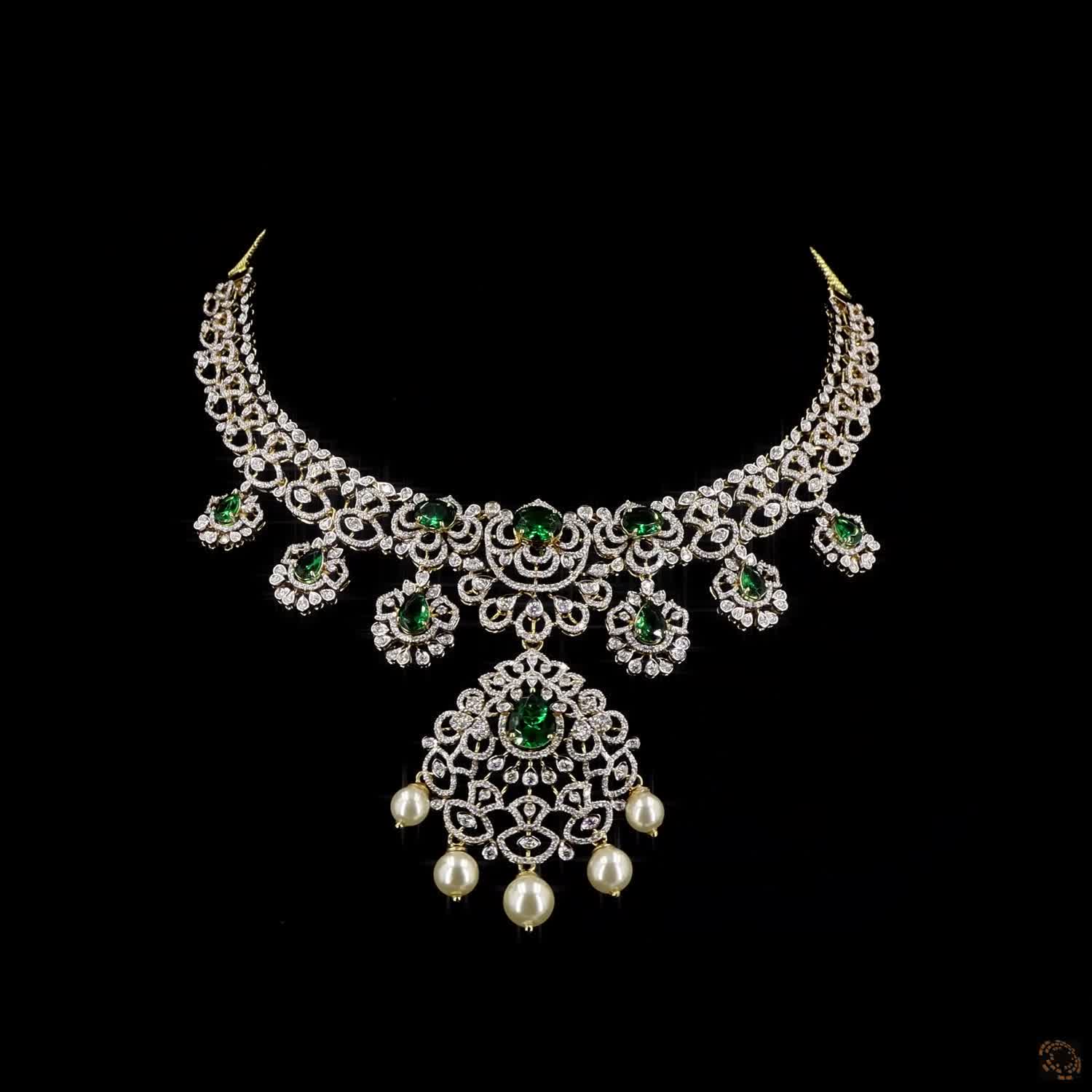 Emerald & Ruby Diamond Necklace in 18KT Yellow Gold