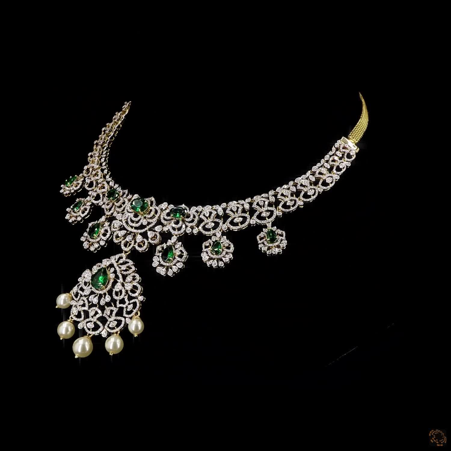 Emerald & Ruby Diamond Necklace in 18KT Yellow Gold