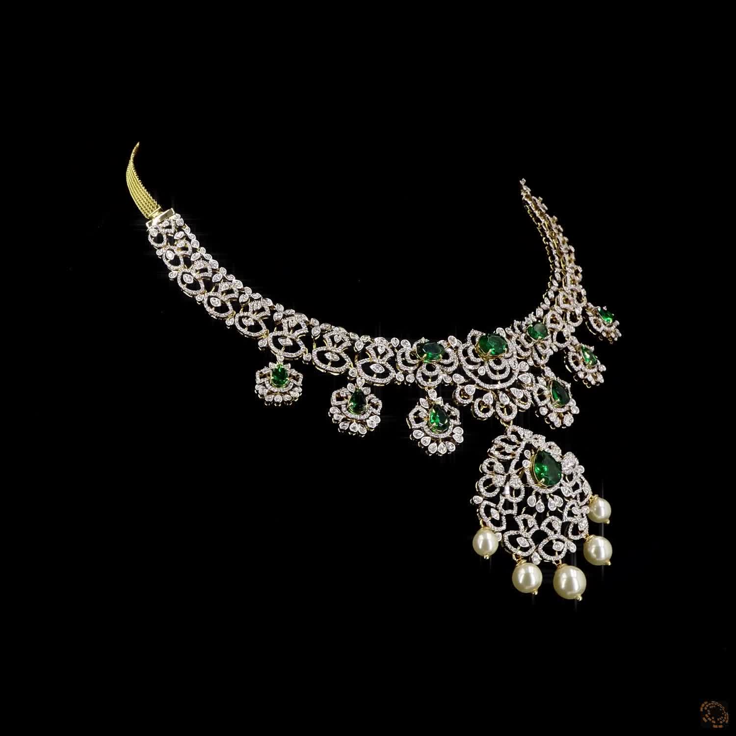 Emerald & Ruby Diamond Necklace in 18KT Yellow Gold