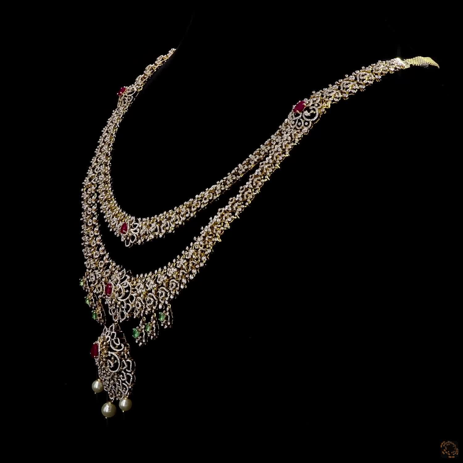 Emerald & Ruby Diamond Necklace in 18KT Yellow Gold