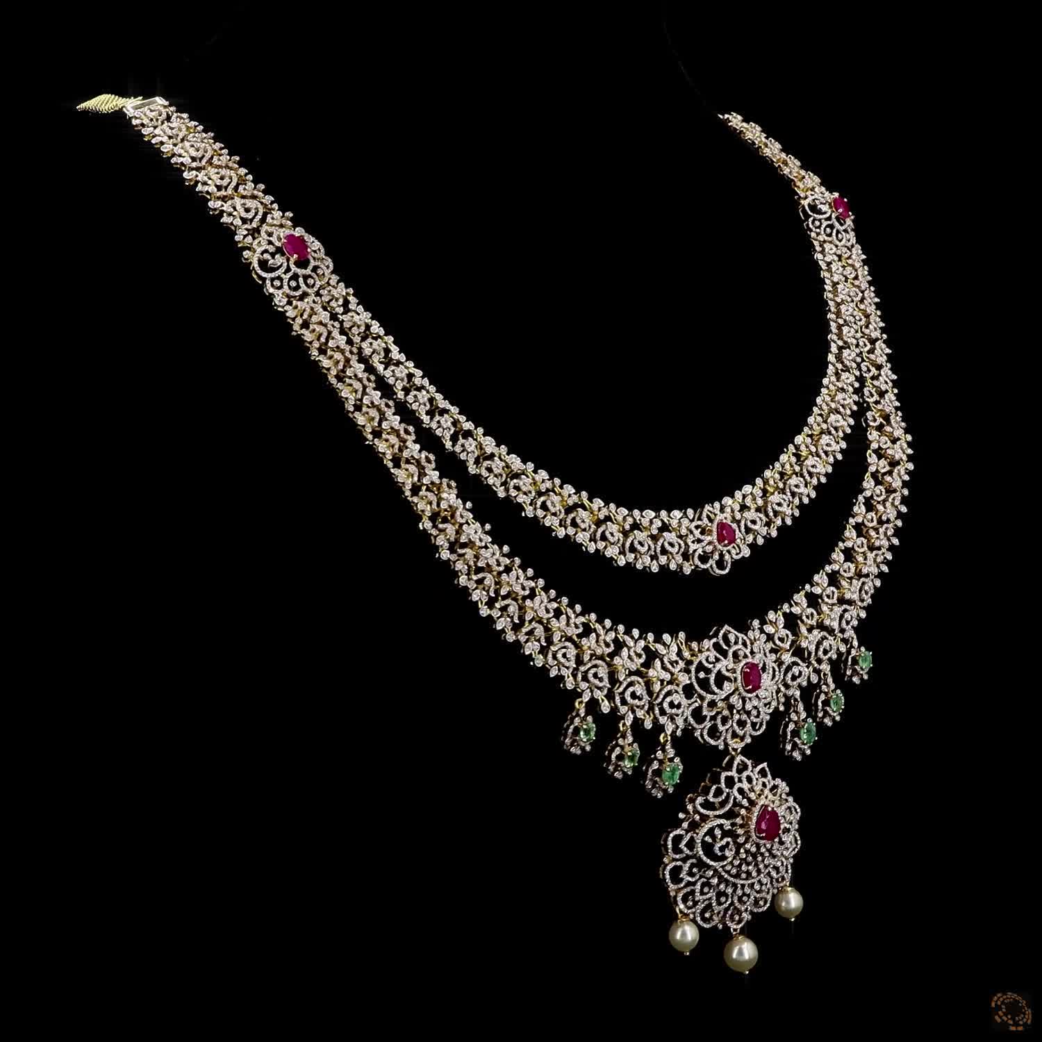 Emerald & Ruby Diamond Necklace in 18KT Yellow Gold