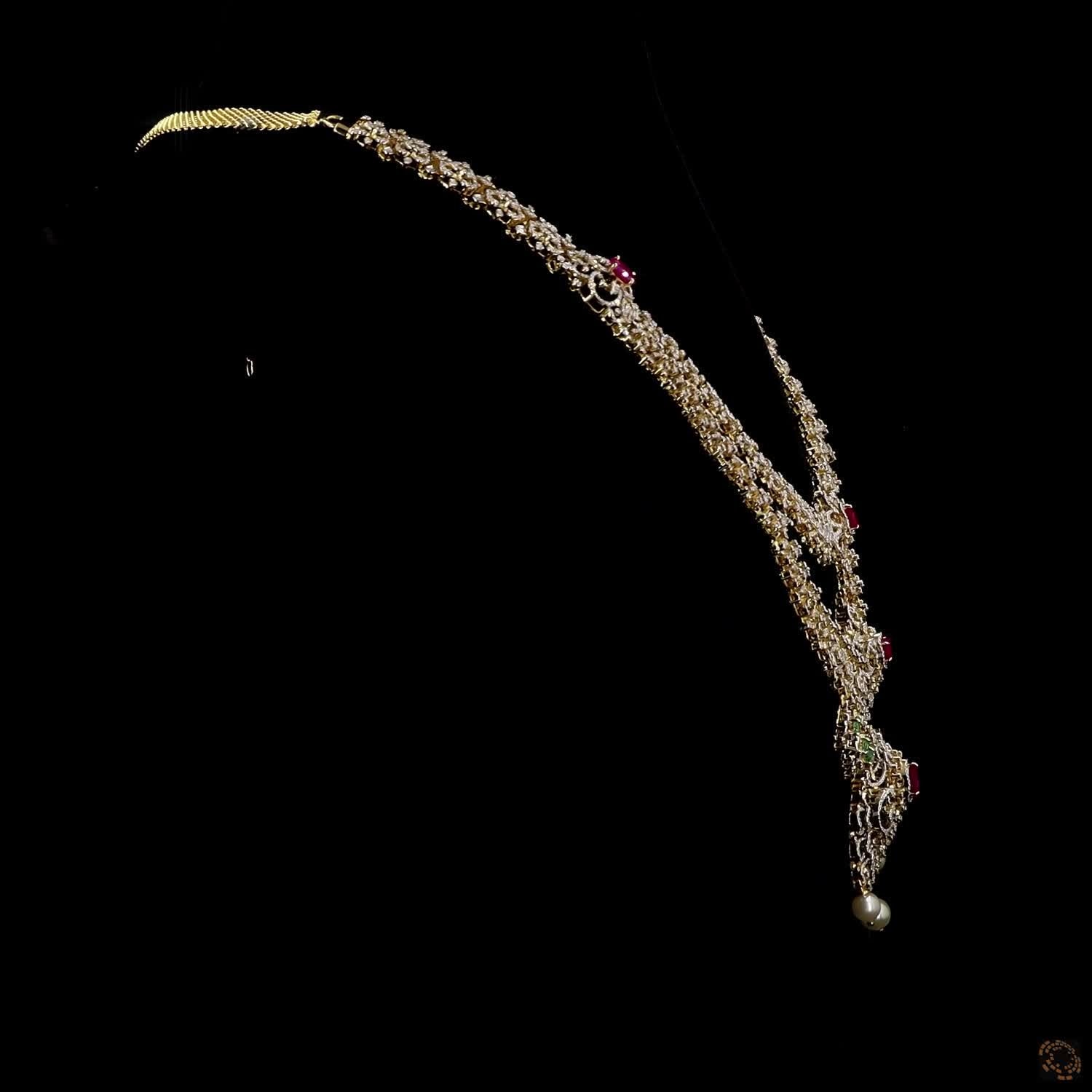Emerald & Ruby Diamond Necklace in 18KT Yellow Gold