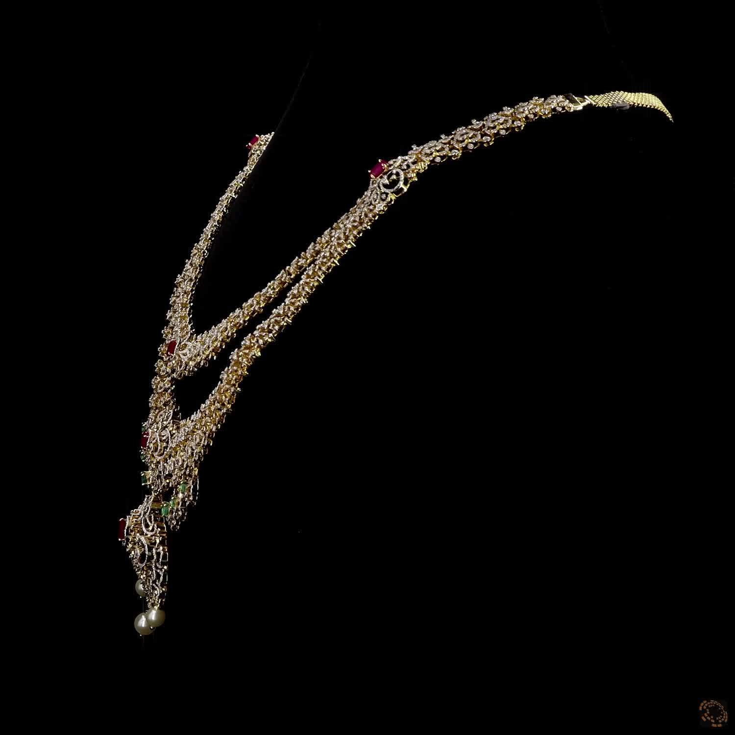 Emerald & Ruby Diamond Necklace in 18KT Yellow Gold
