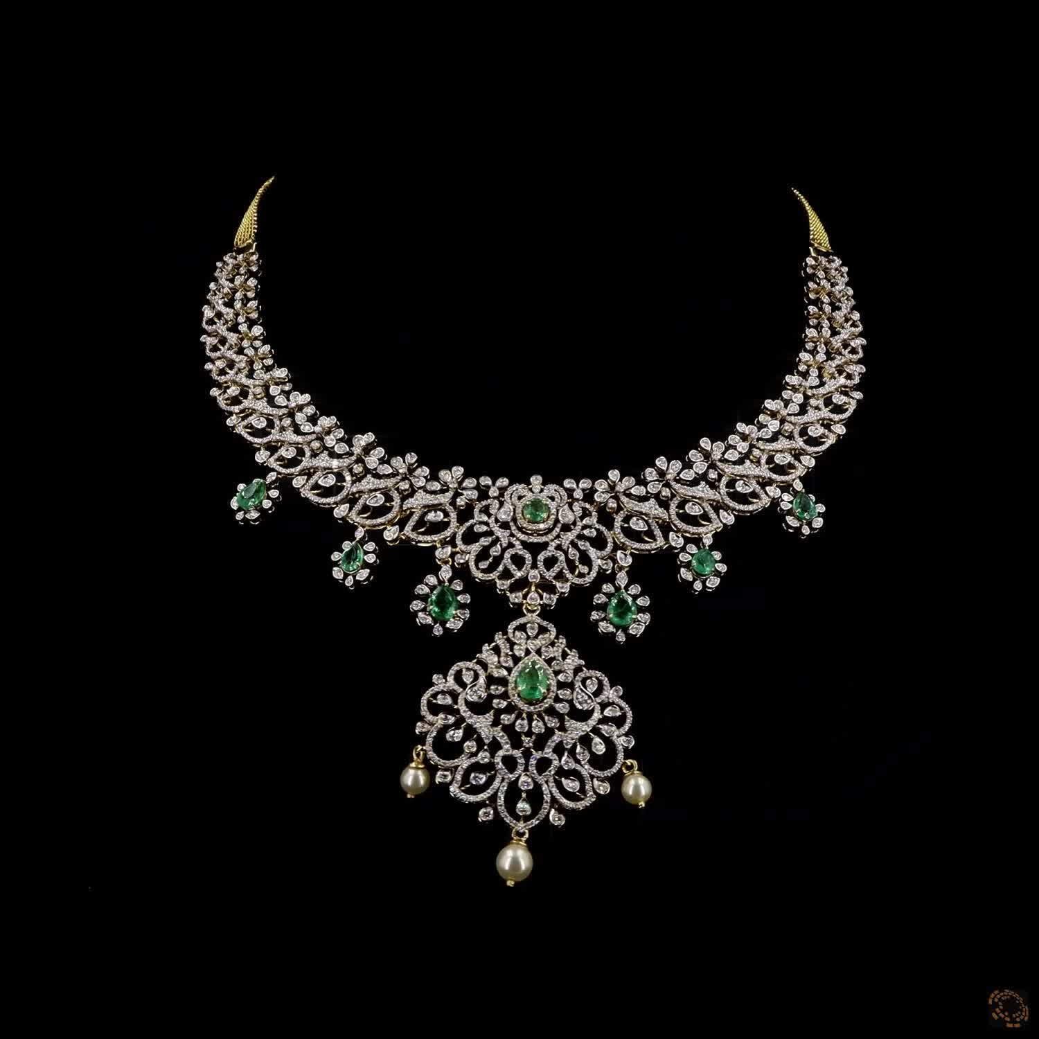 Emerald & Ruby Diamond Necklace in 18KT Yellow Gold