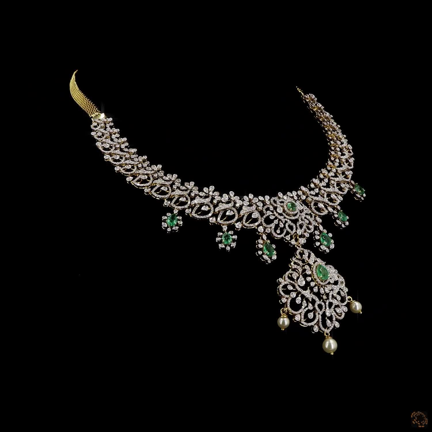 Emerald & Ruby Diamond Necklace in 18KT Yellow Gold