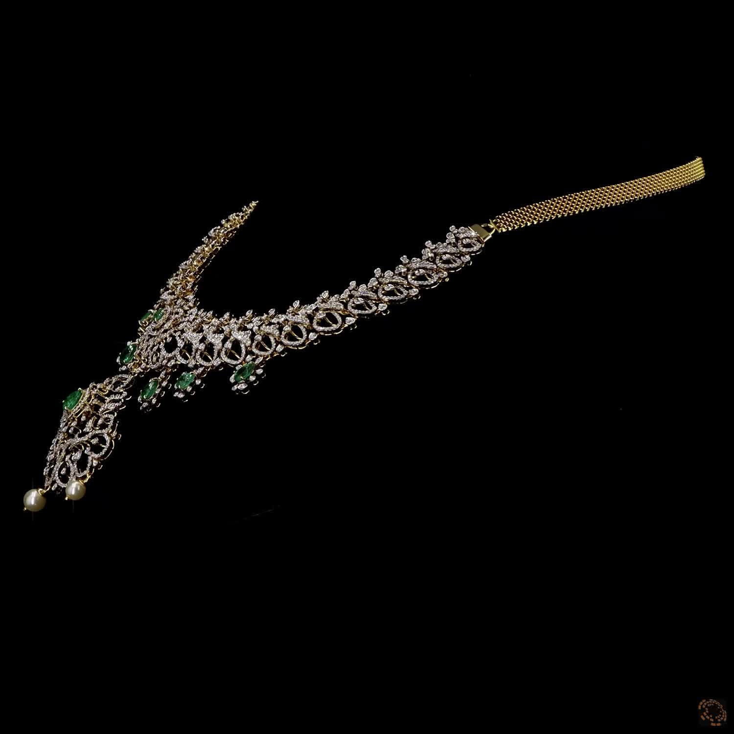 Emerald & Ruby Diamond Necklace in 18KT Yellow Gold