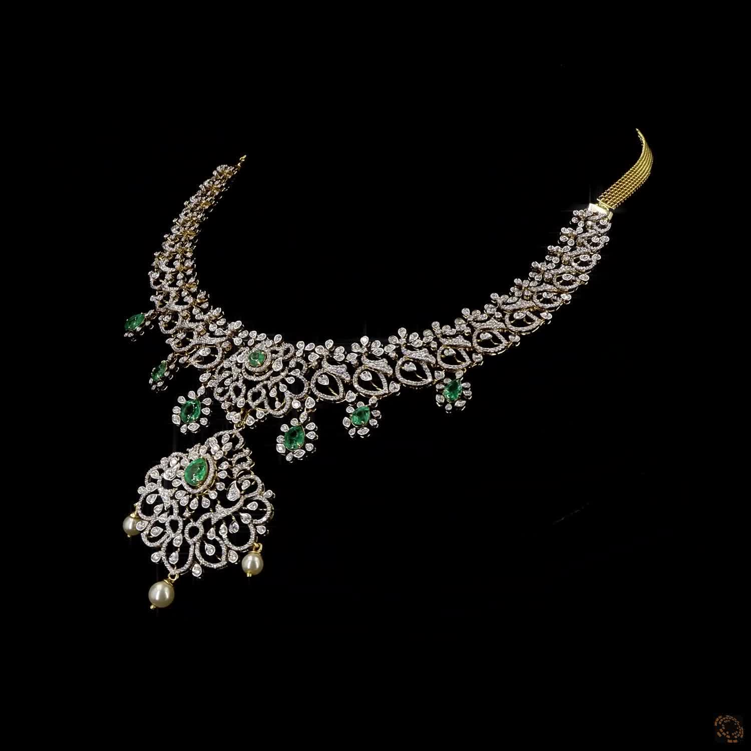 Emerald & Ruby Diamond Necklace in 18KT Yellow Gold
