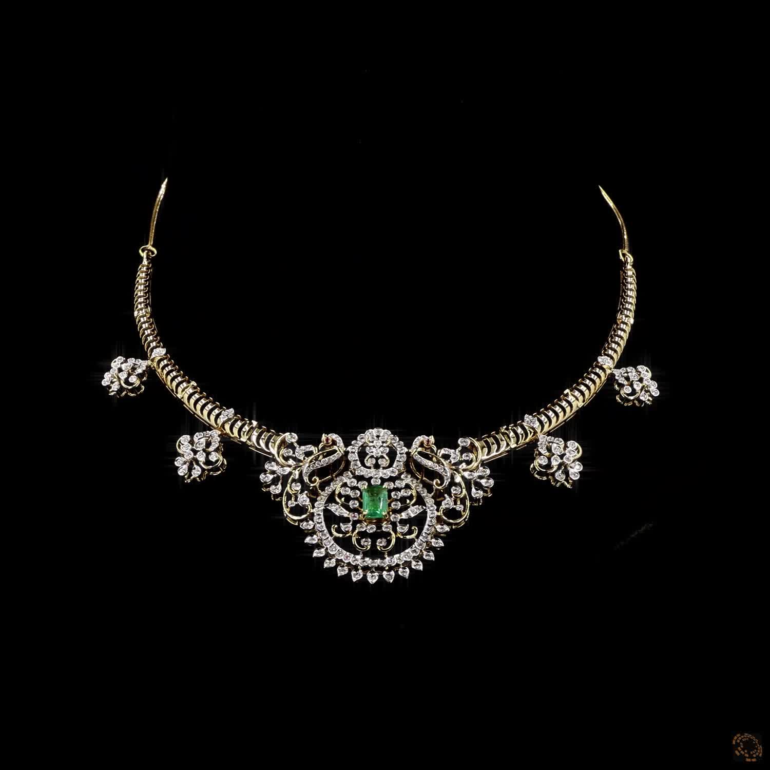 Emerald & Ruby Diamond Necklace in 18KT Yellow Gold