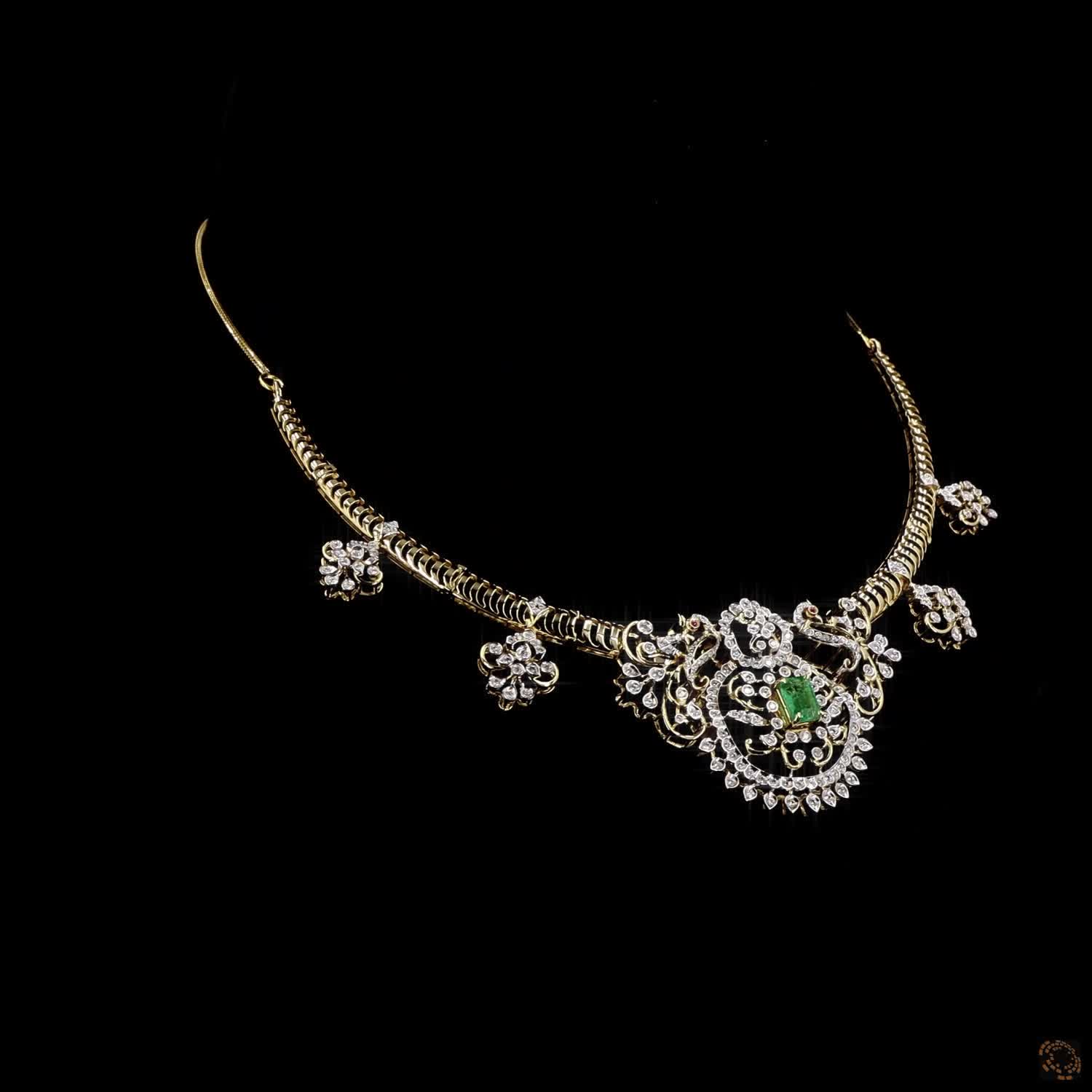 Emerald & Ruby Diamond Necklace in 18KT Yellow Gold