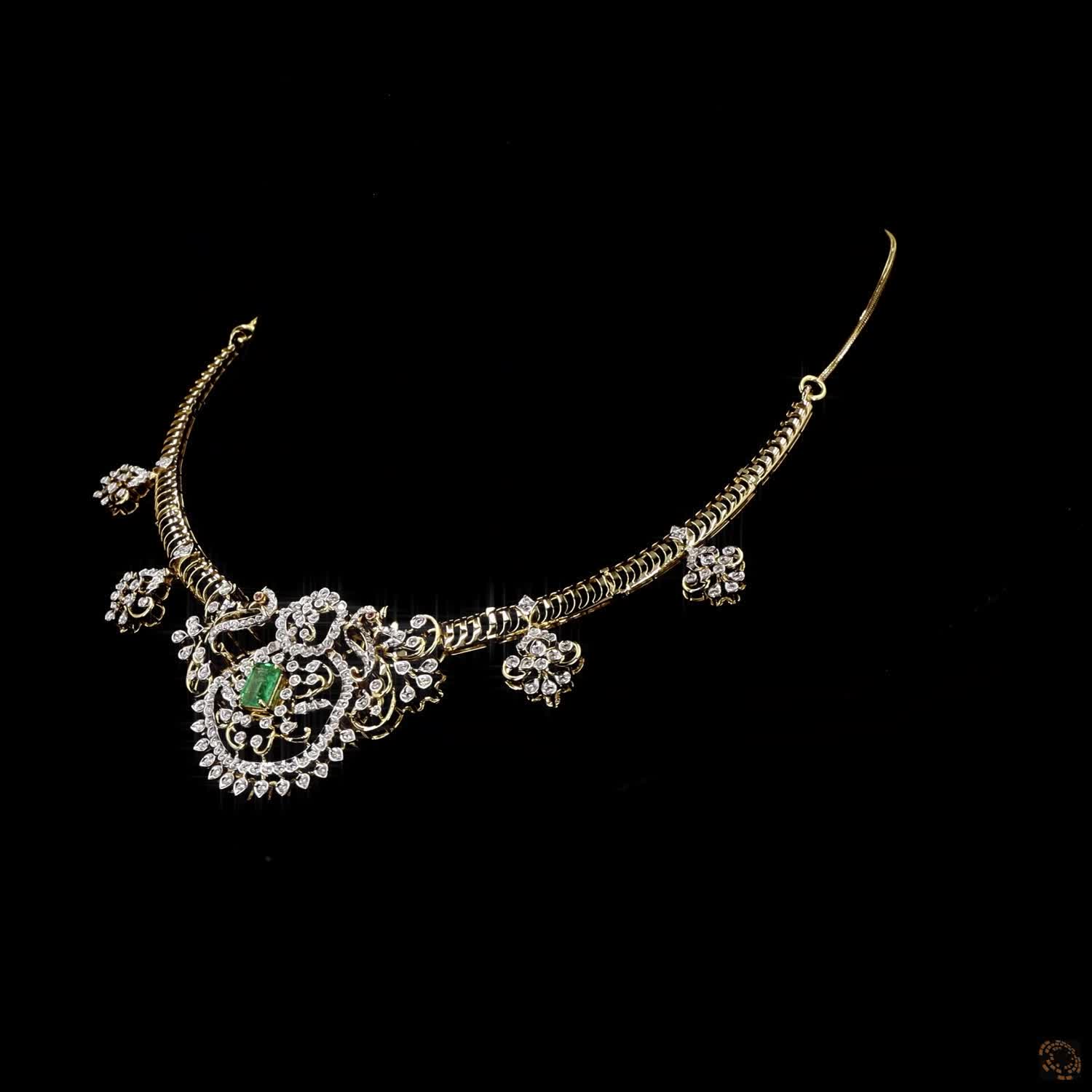 Emerald & Ruby Diamond Necklace in 18KT Yellow Gold