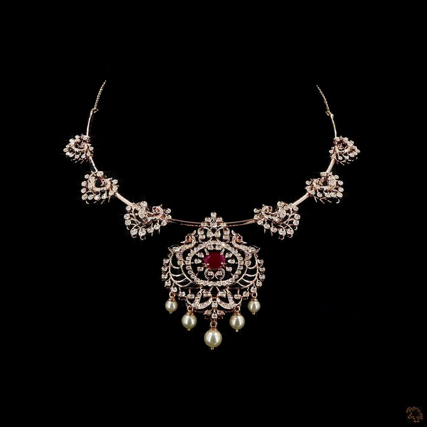 Emerald & Ruby Diamond Necklace in 18KT Yellow Gold