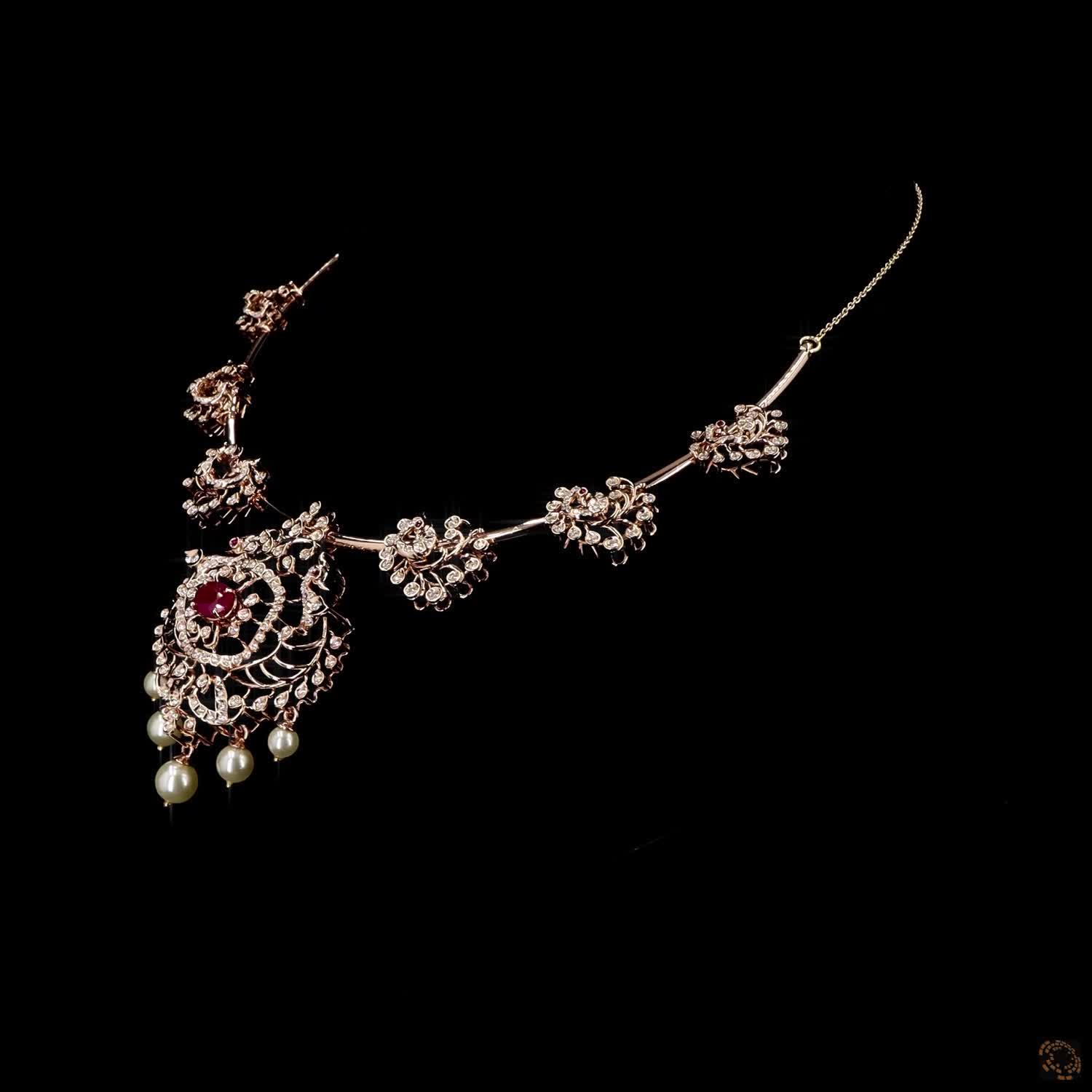 Emerald & Ruby Diamond Necklace in 18KT Yellow Gold